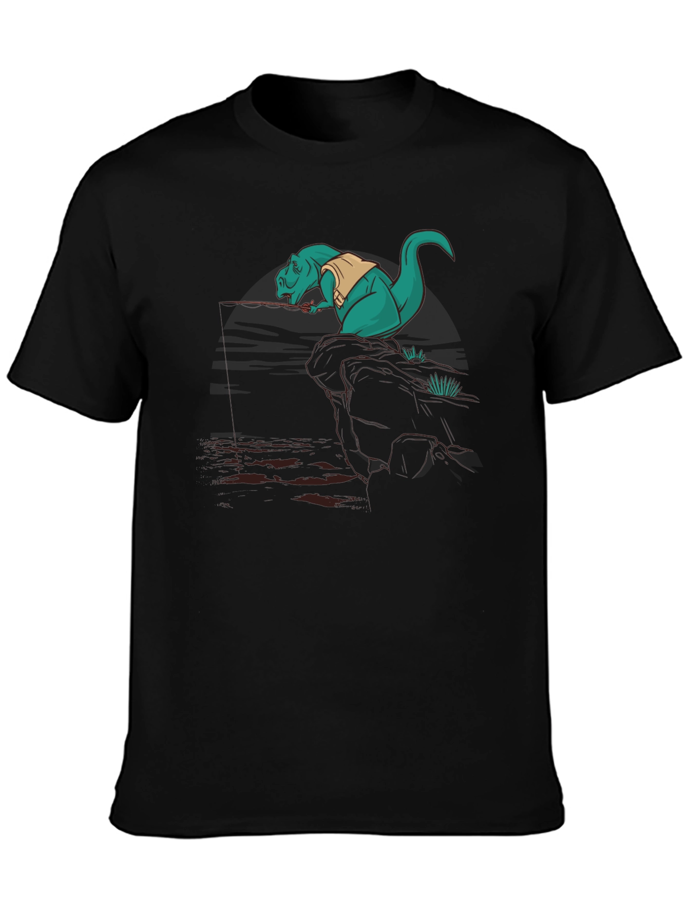 Black Dino Fishing Tee - Black Cotton T-Shirt view 3