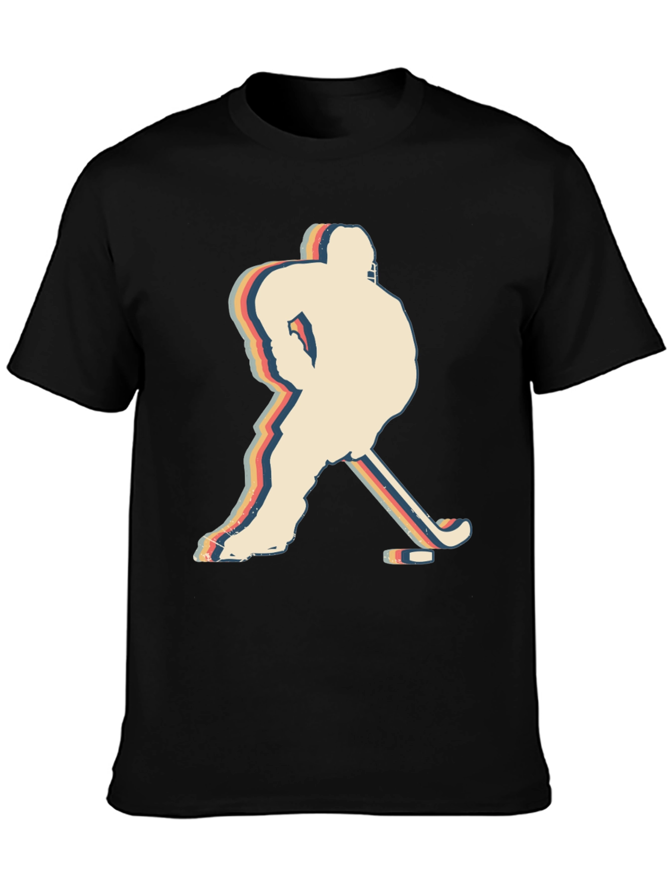 Black Retro Hockey Player Silhouette Graphic T-Shirt view 3