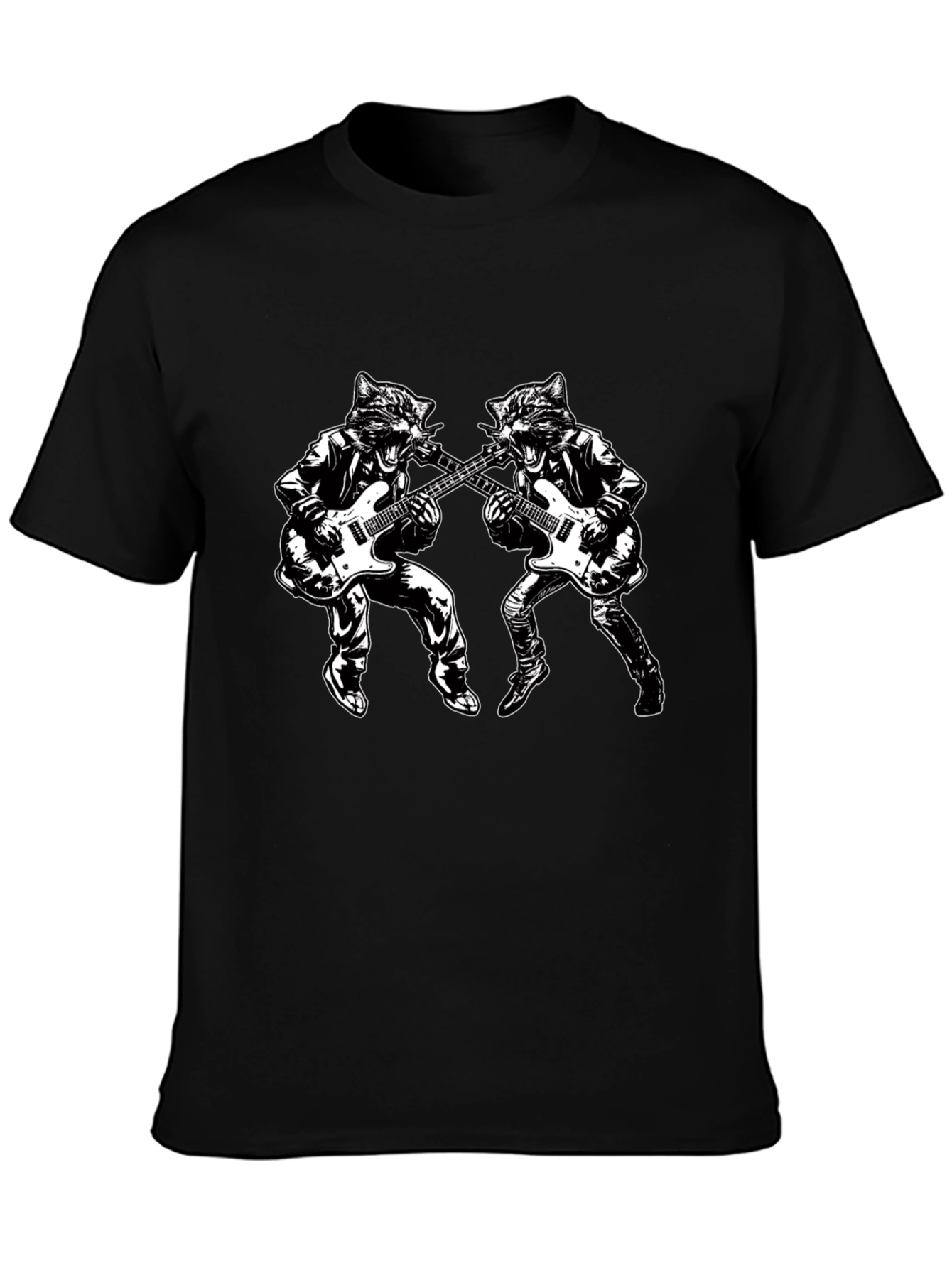 Black Rockin' Cat Band T-Shirt - Unisex Style view 3