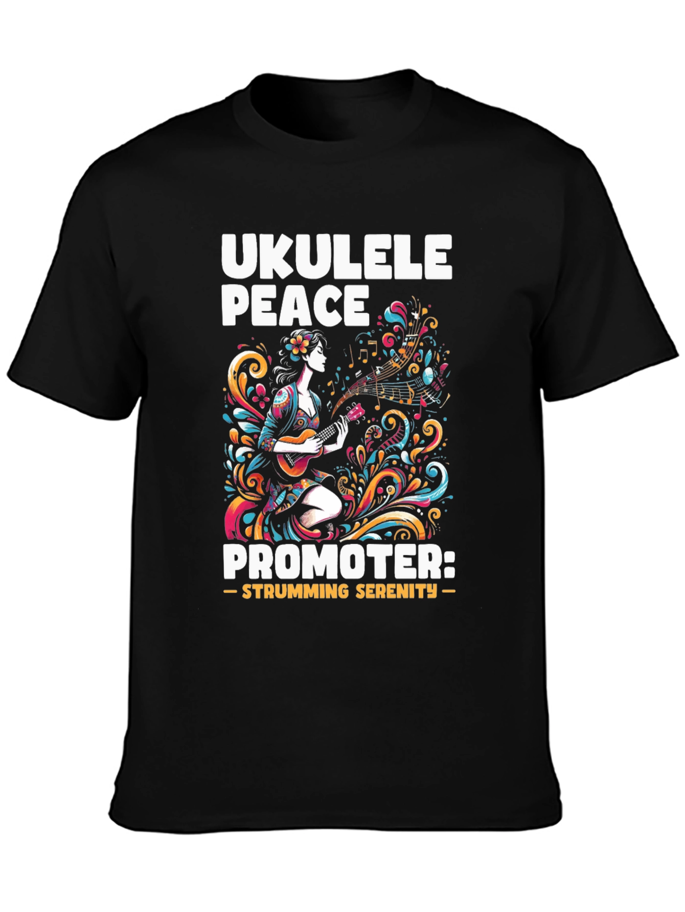 Black Ukulele Peace Promoter Black T-Shirt view 3