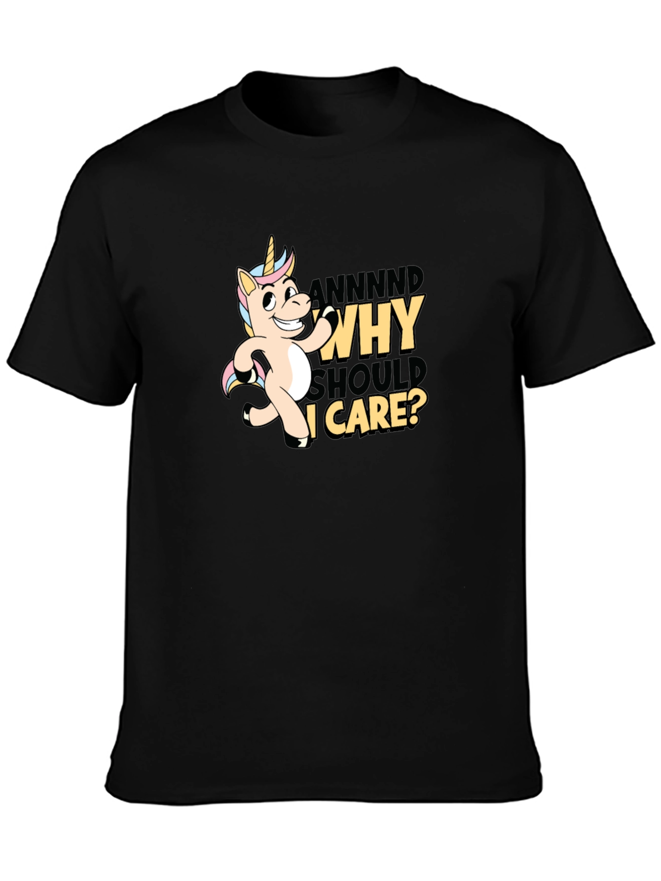 Black Funny Unicorn Why Should I Care T-Shirt view 3