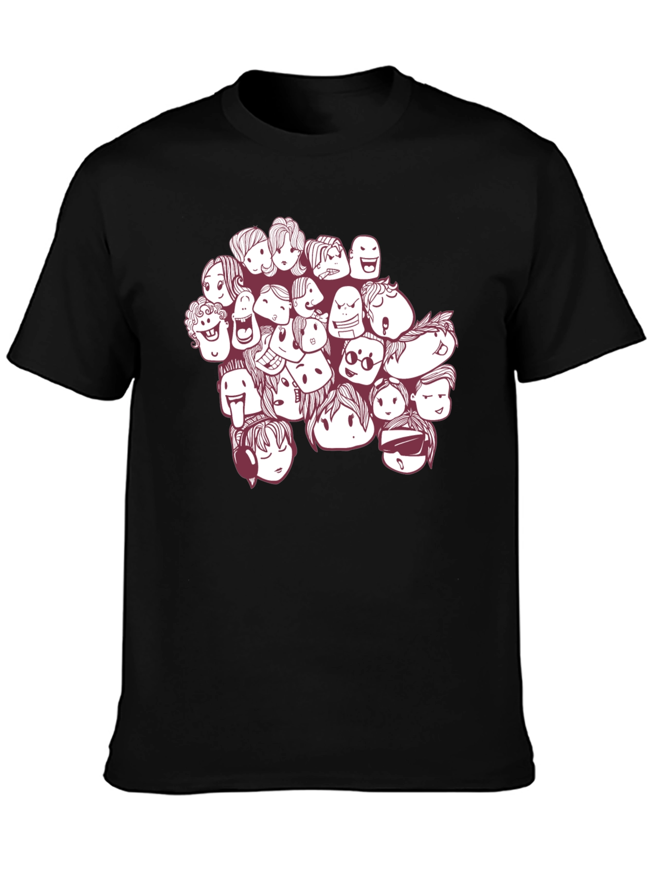 Black Cartoon Faces Graphic Print Black T-Shirt view 3