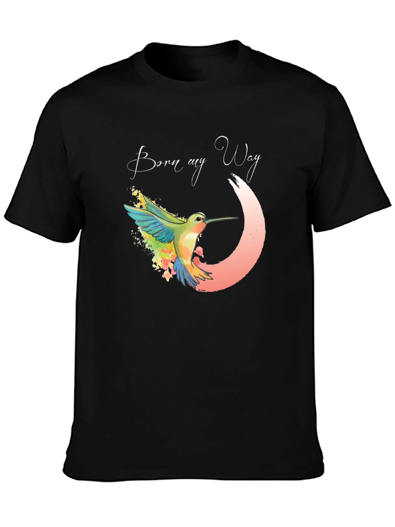 Black Born My Way T-Shirt - Watercolor Hummingbird Tee view 3