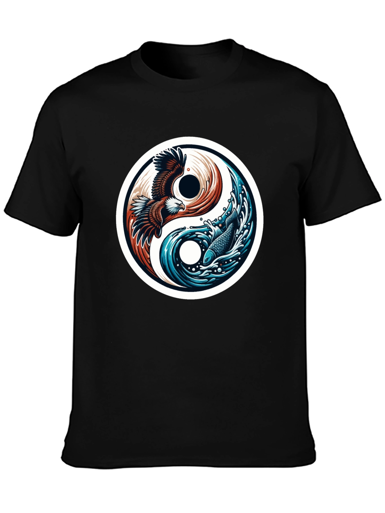 Black Yin Yang Eagle Fish Graphic Tee - Harmony & Style view 3