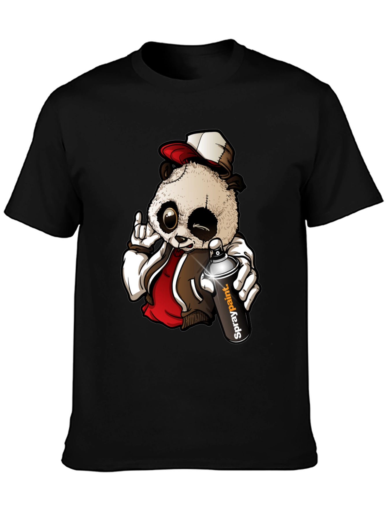 Black Cool Panda Graffiti Artist T-Shirt view 3