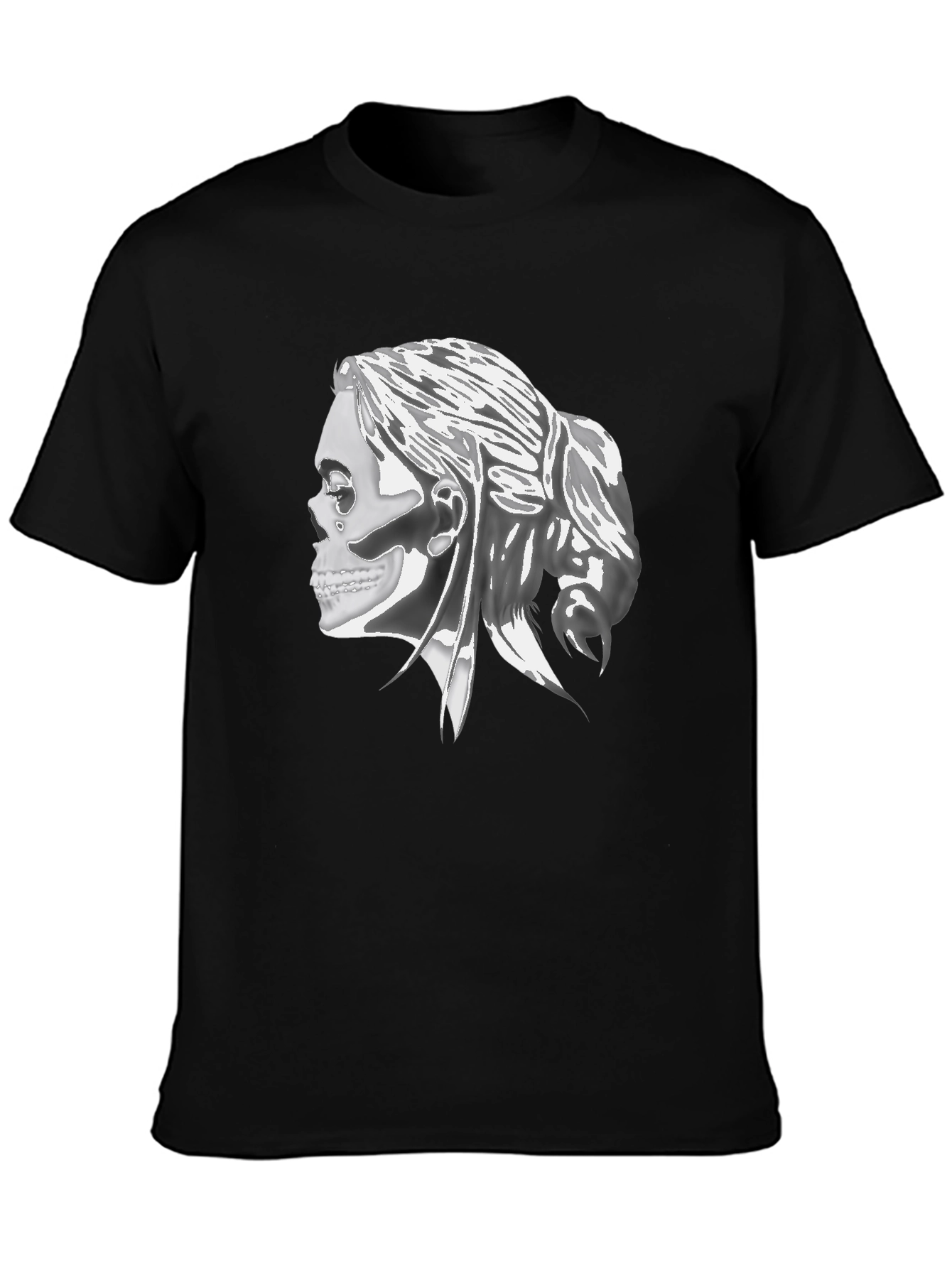 Black Gothic Skull Woman Graphic Print T-Shirt view 3