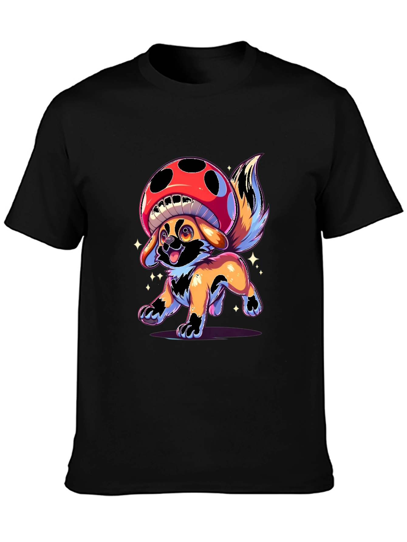 Black Mushroom Dog Graphic T-Shirt - Fun Cartoon Design view 3