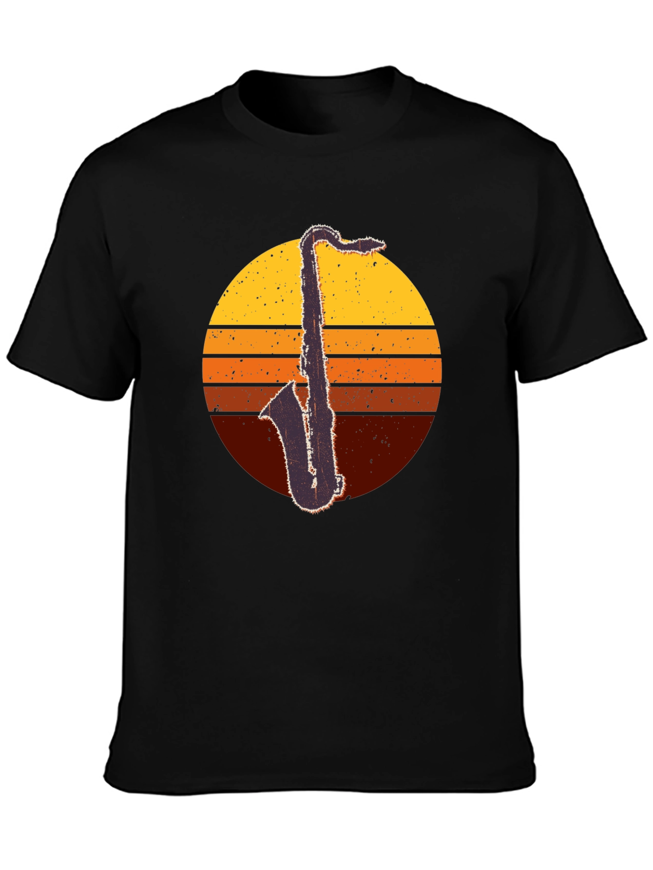 Black Retro Saxophone Sunset T-Shirt - Classic Cool view 3