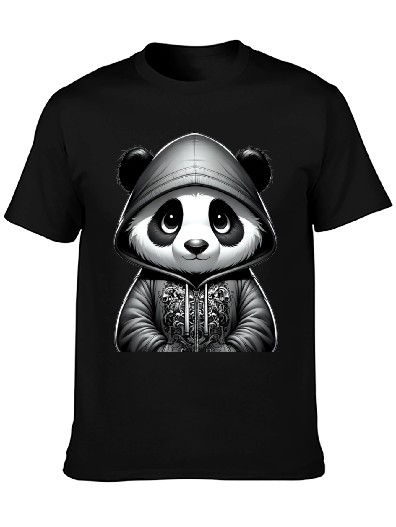 Black Cool Panda Hoodie T-Shirt view 3