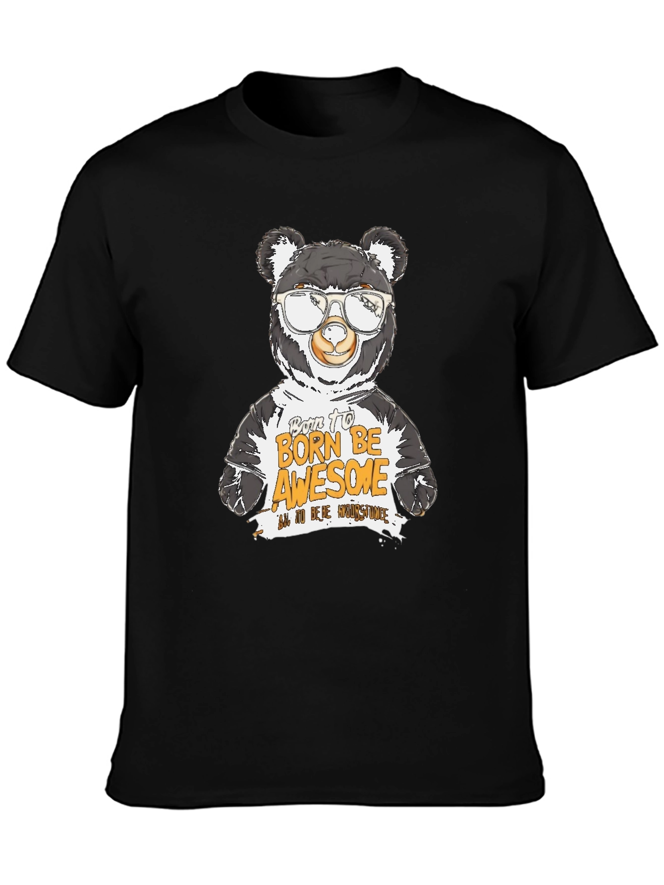 Black Cool Bear Graphic T-Shirt - Born to Be Awesome view 3