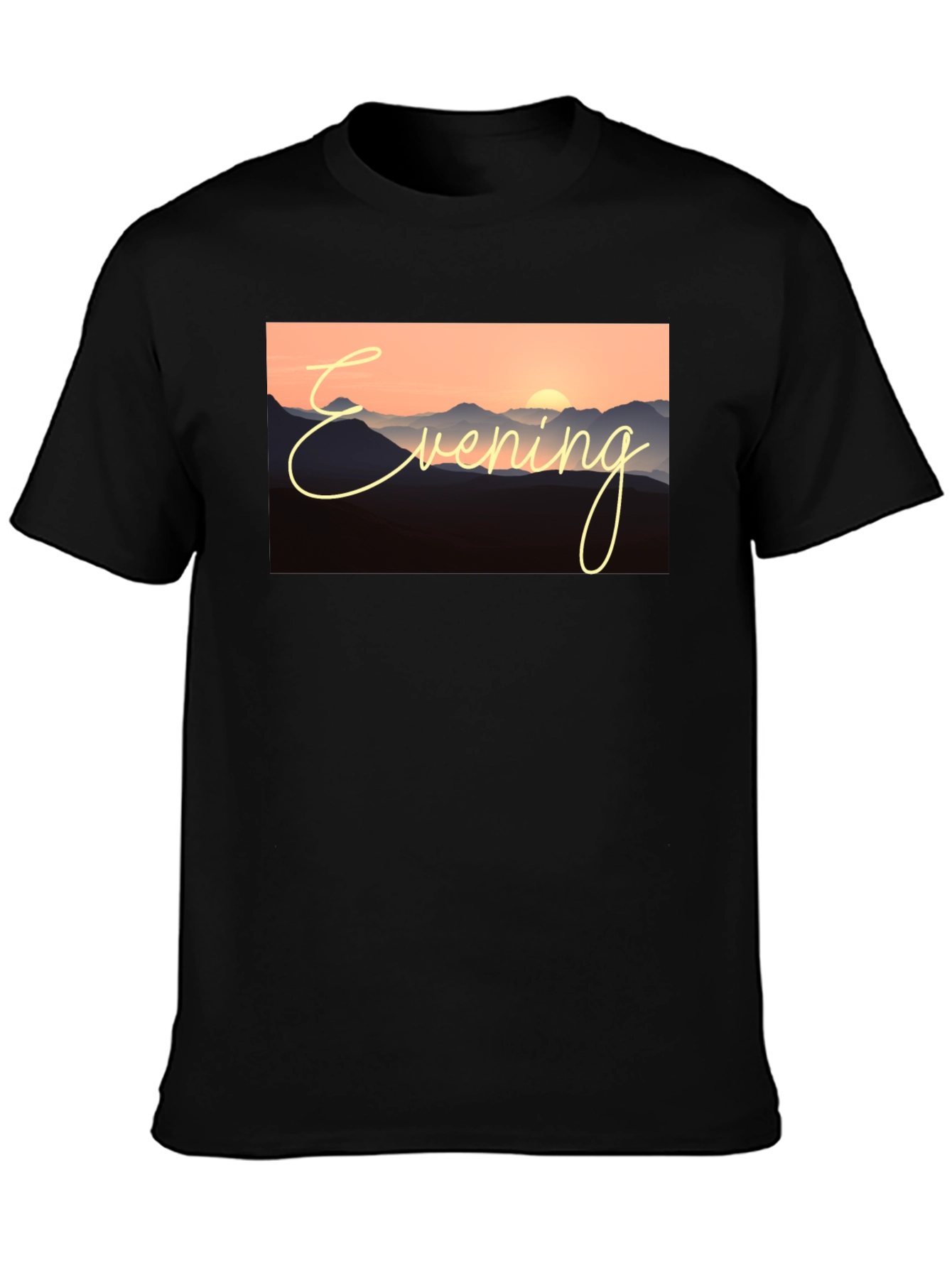 Black Evening Mountain Sunset Black T-Shirt view 3