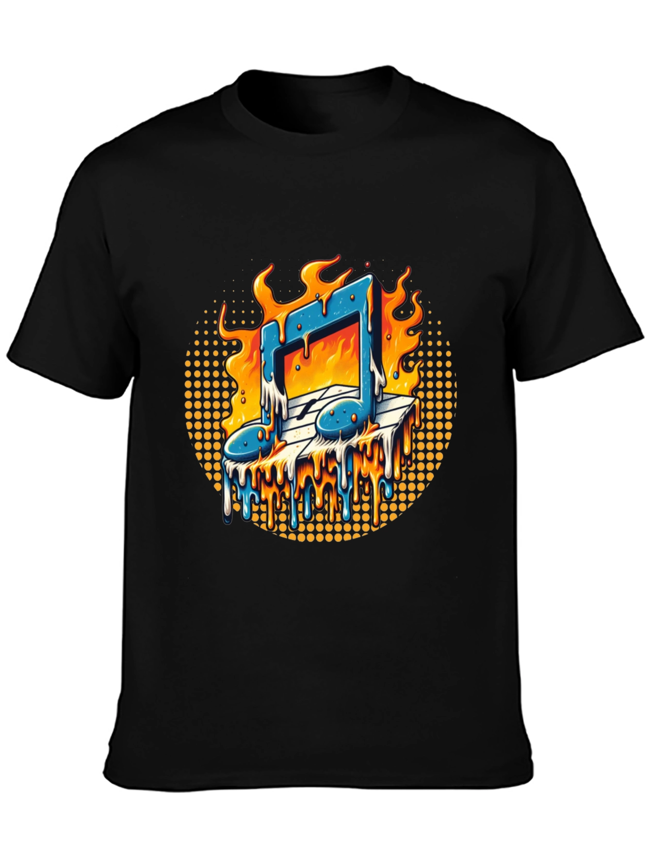 Black Fiery Music Note Graphic Tee view 3