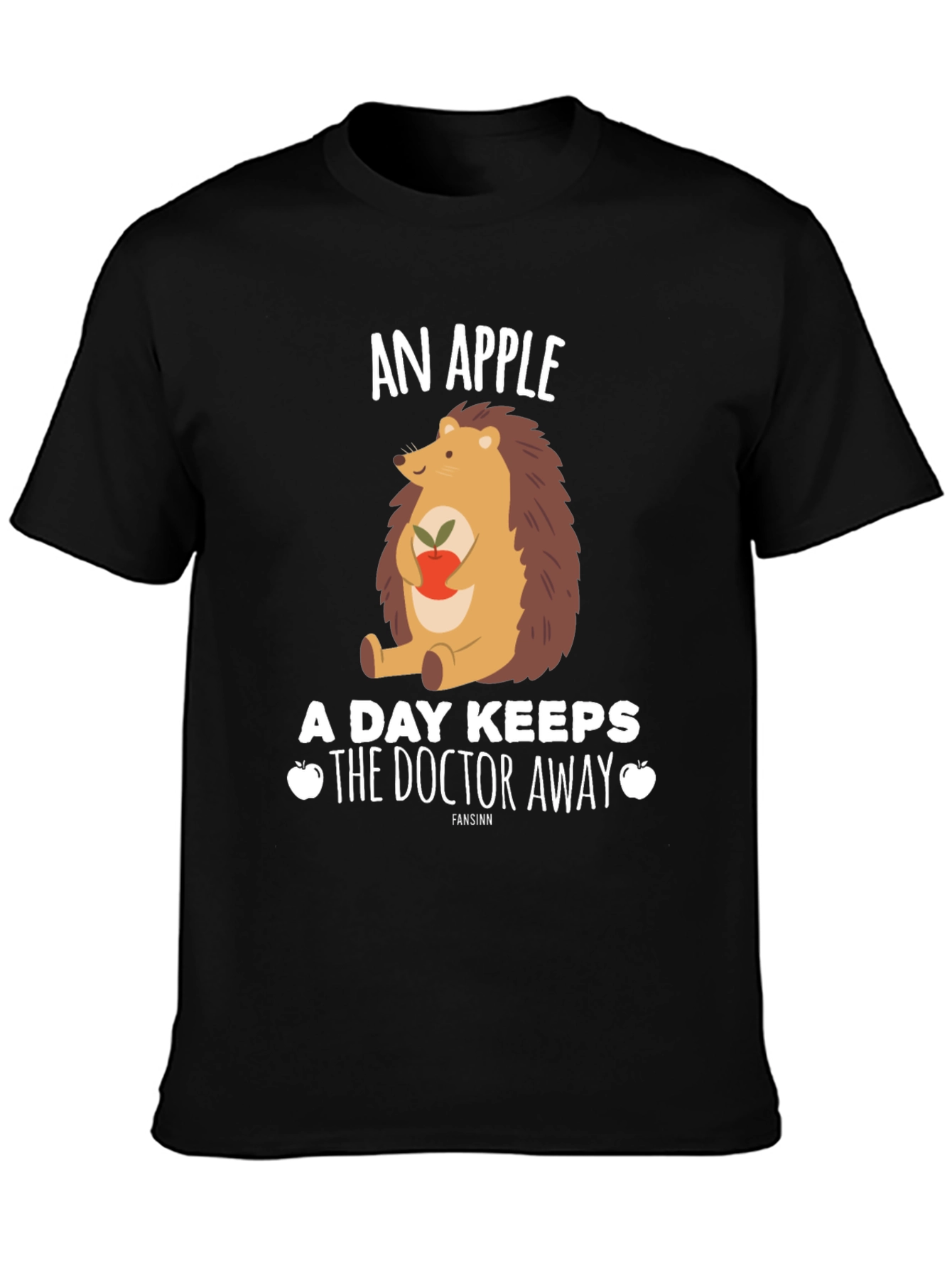 Black An Apple a Day Hedgehog T-Shirt view 3