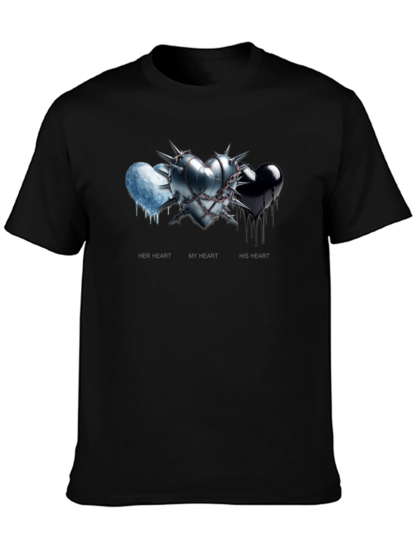 Black Heart Trio Graphic Tee - Her, My, His Hearts view 3