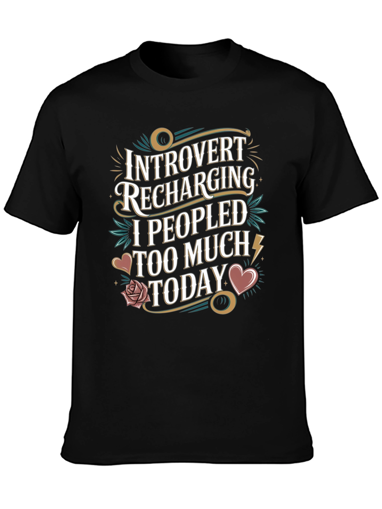 Black Introvert Recharging Graphic T-Shirt view 3