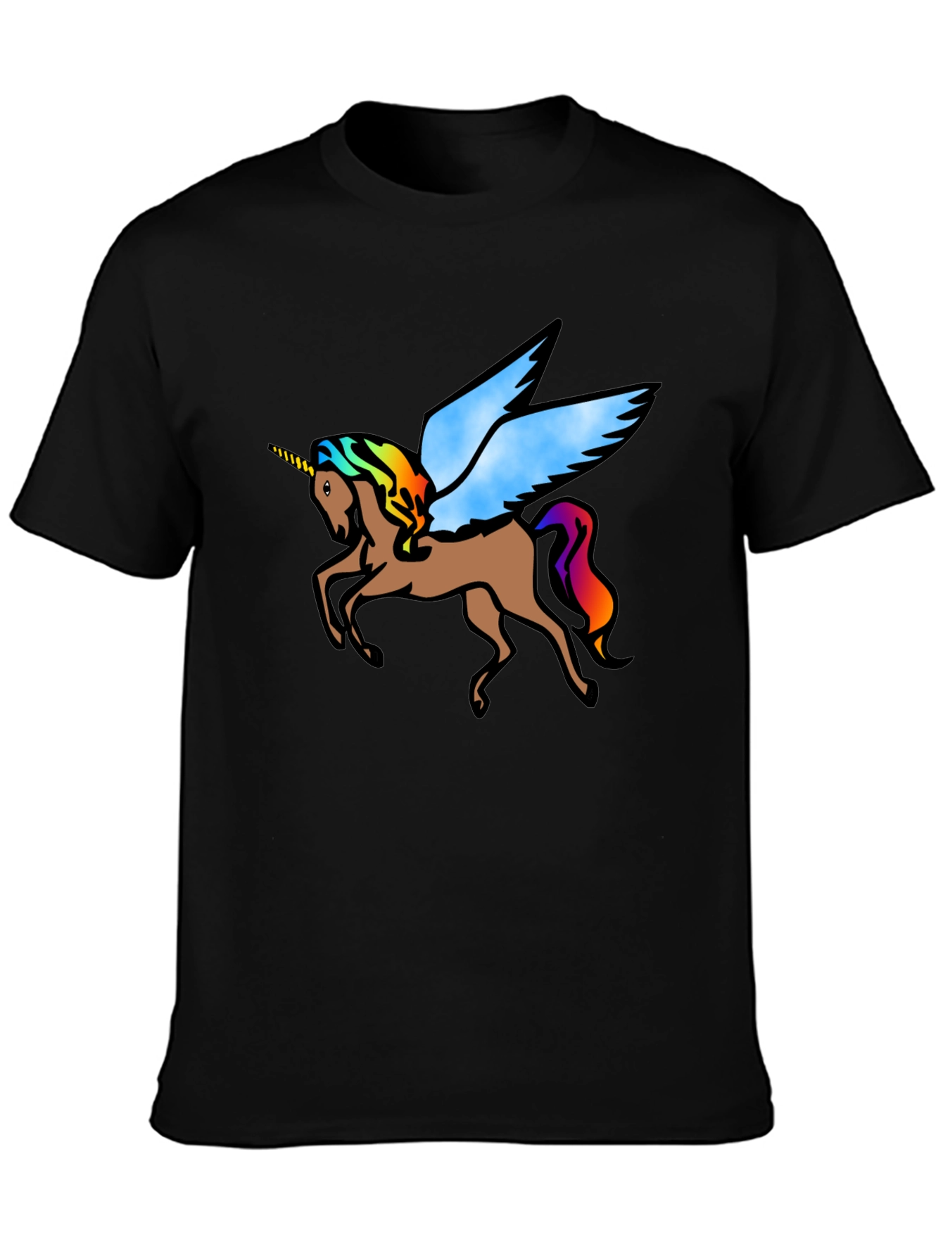 Black Unicorn Pegasus Graphic Tee - Black Cotton T-Shirt view 3
