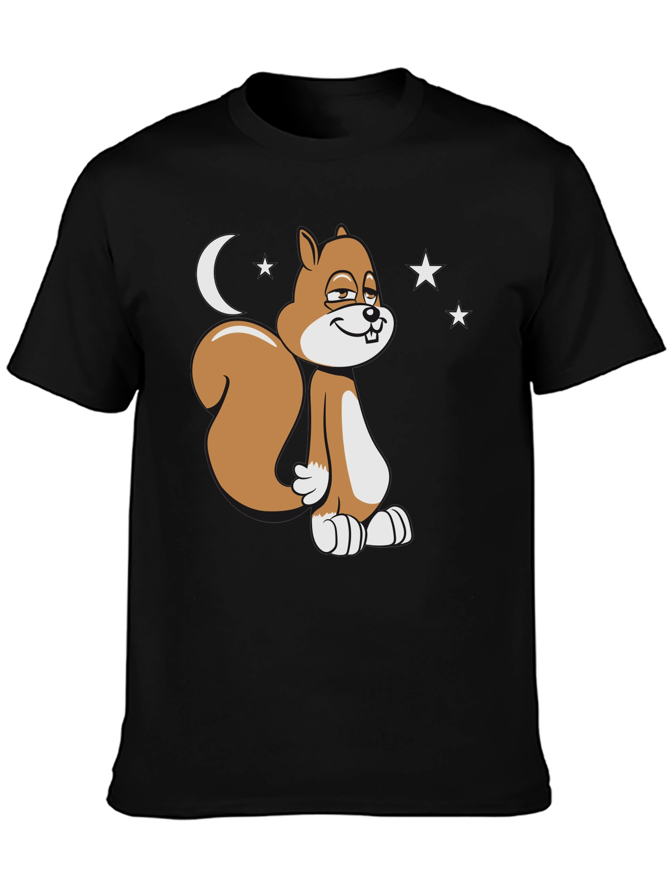 Black Funny Squirrel Moon Stars Graphic T-Shirt view 3
