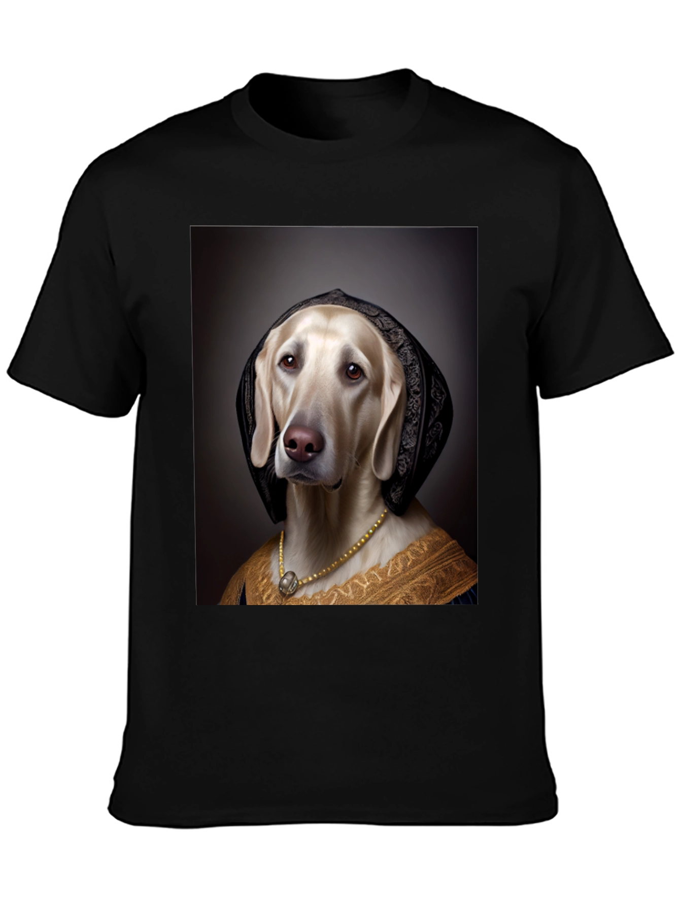 Black Renaissance Dog Portrait T-Shirt - Unique Art Tee view 3