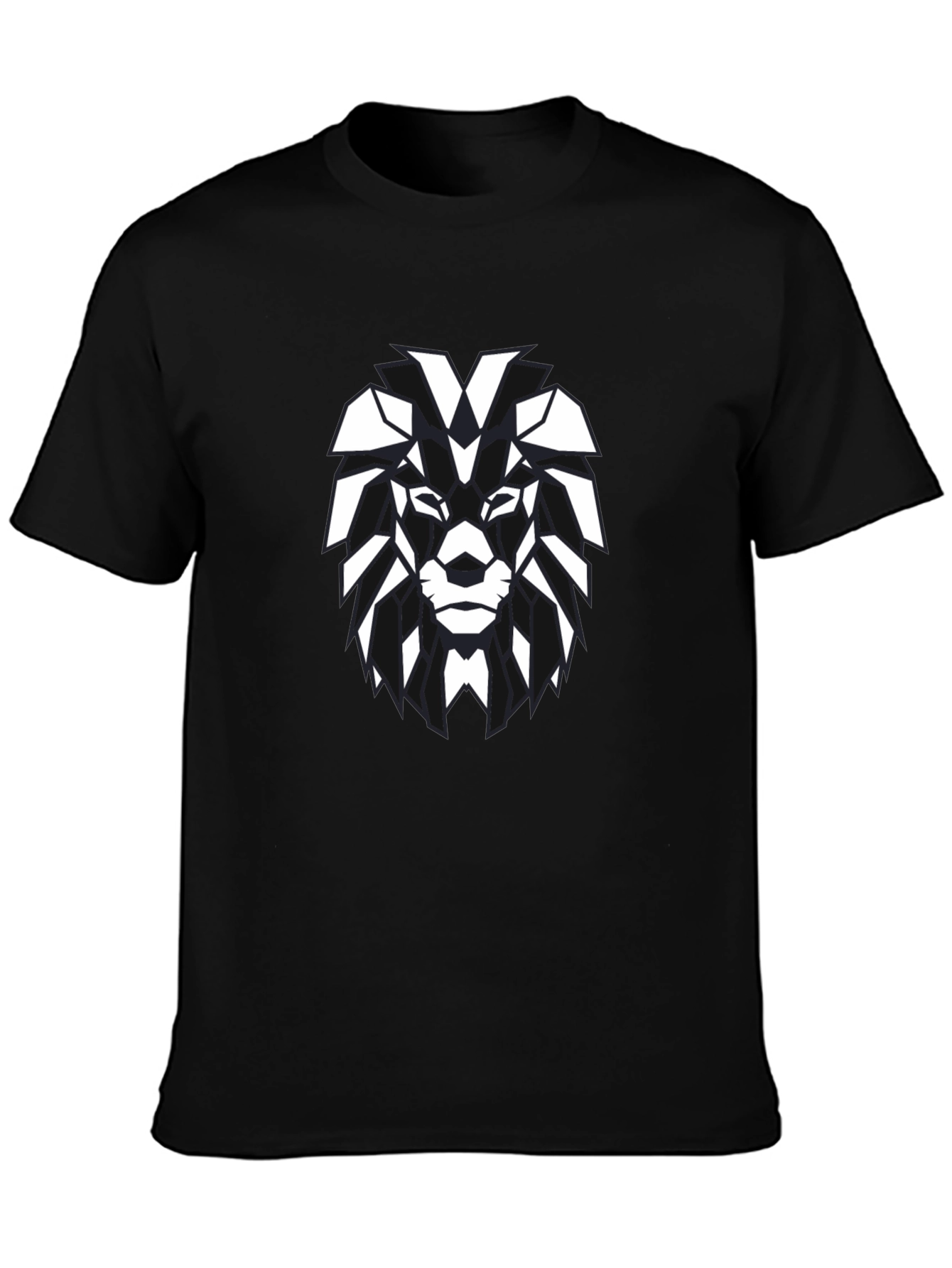 Black Geometric Lion Graphic Black T-Shirt view 3