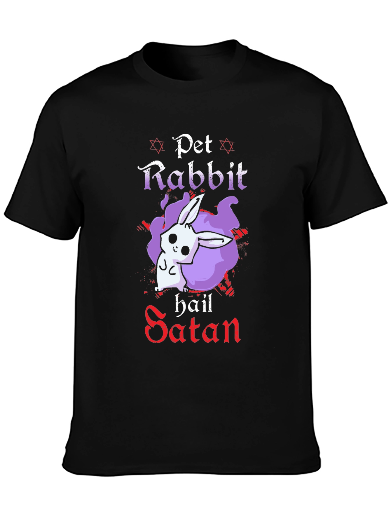 Black Pet Rabbit Hail Satan Black T-Shirt view 3