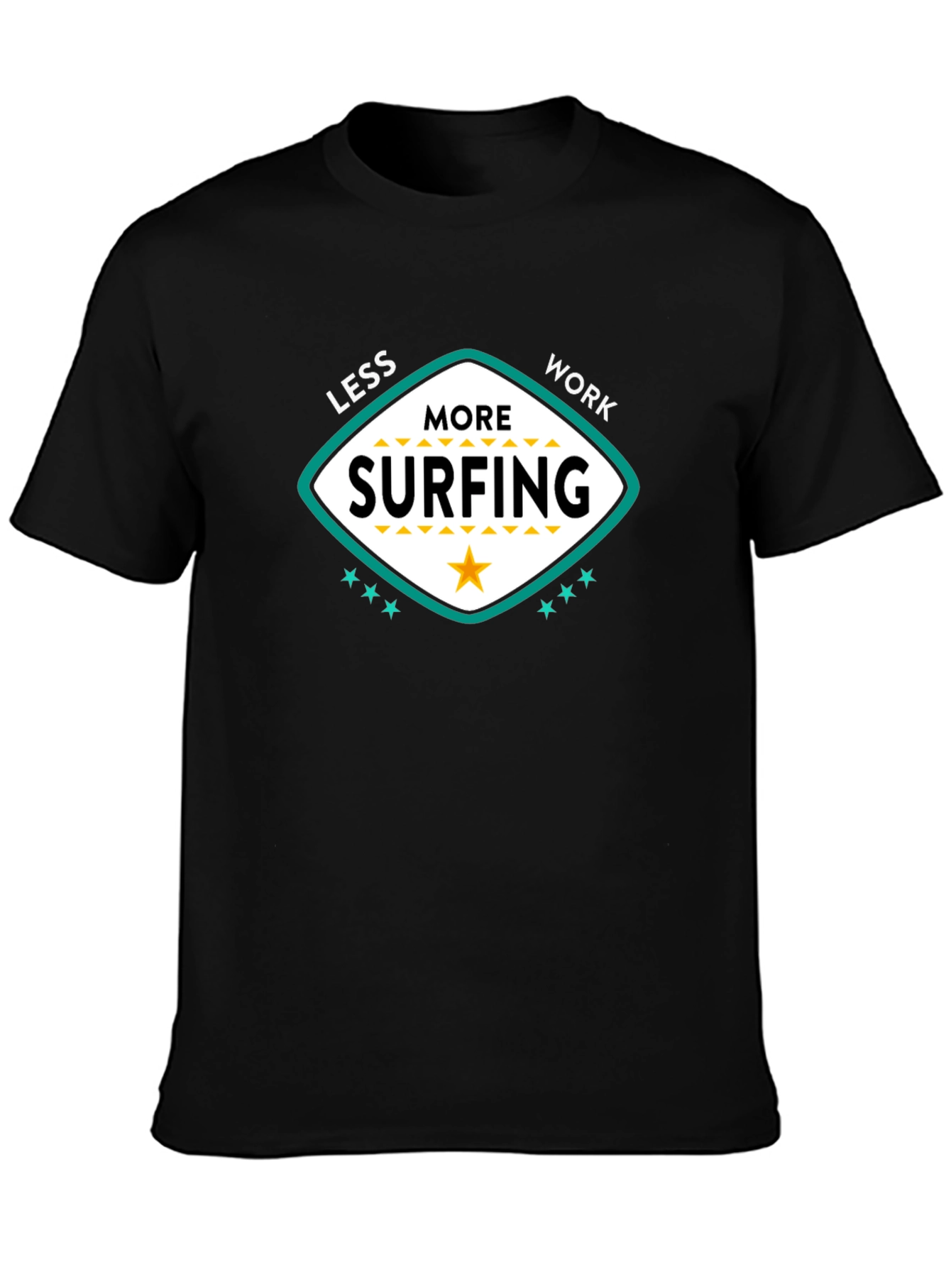 Black Less Work More Surfing Graphic Tee - Black view 3
