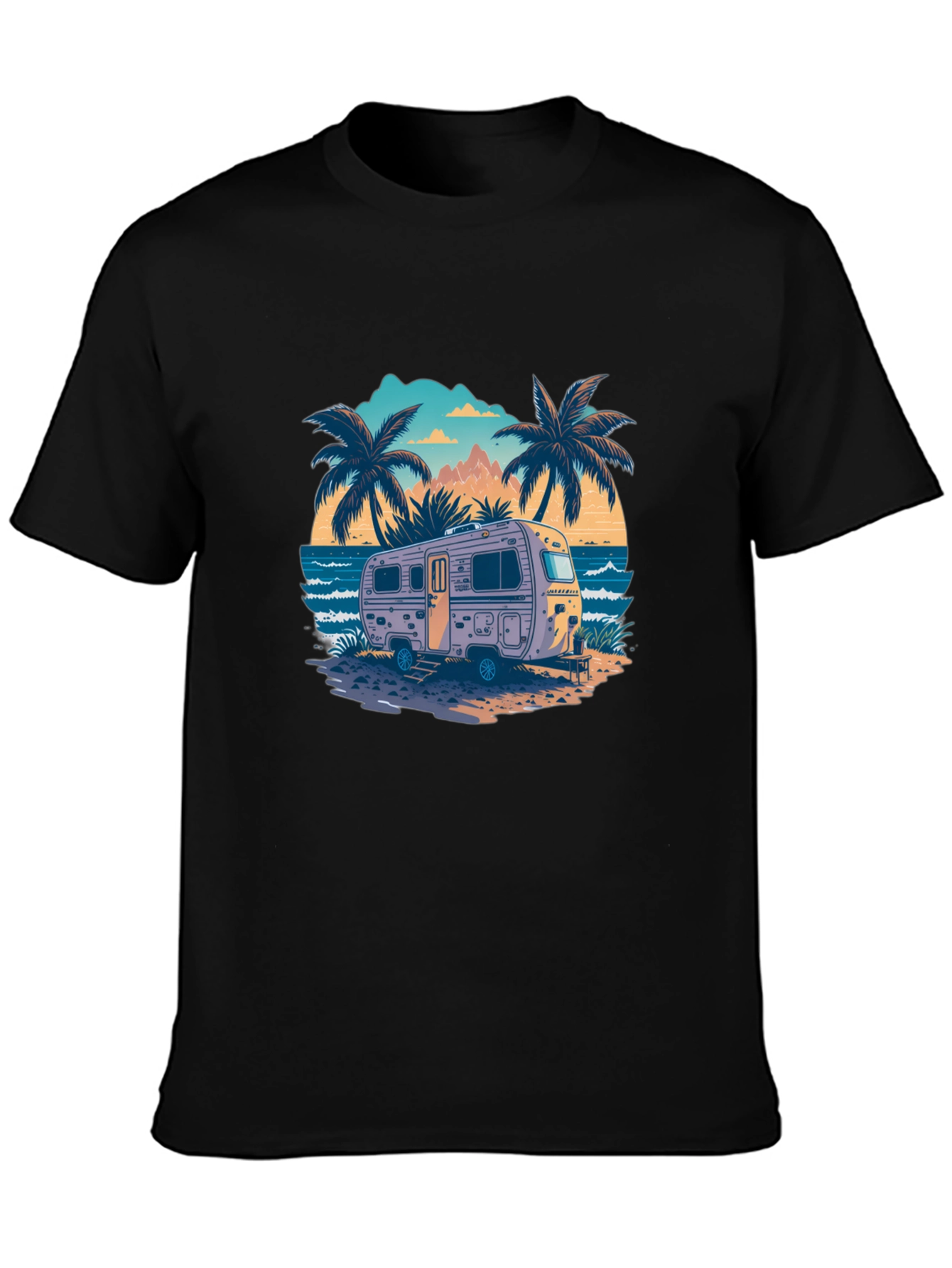 Black Beach Camping RV T-Shirt - Vacation Vibes view 3