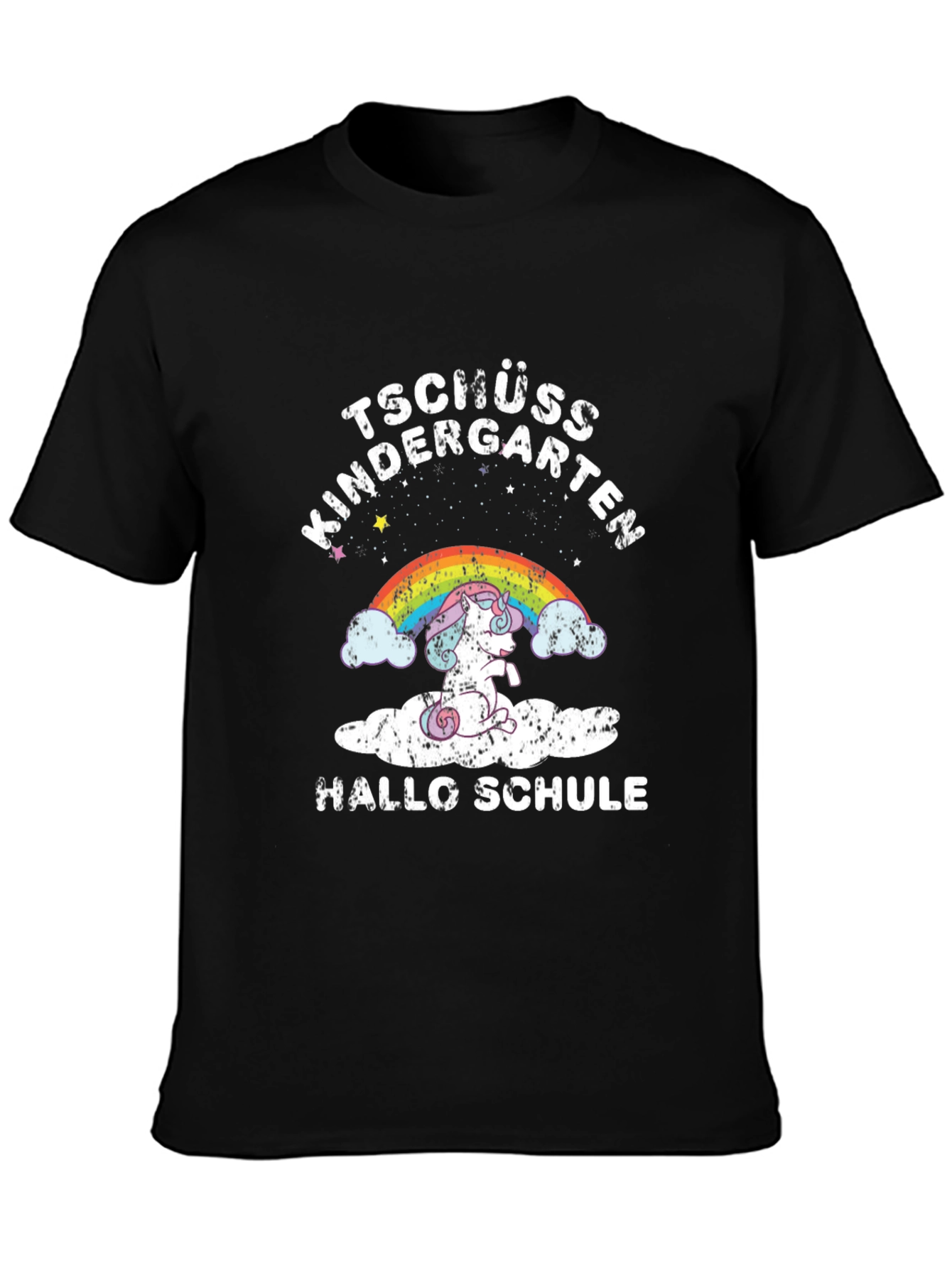 Black Tschüss Kindergarten Hallo Schule Unicorn T-Shirt view 3