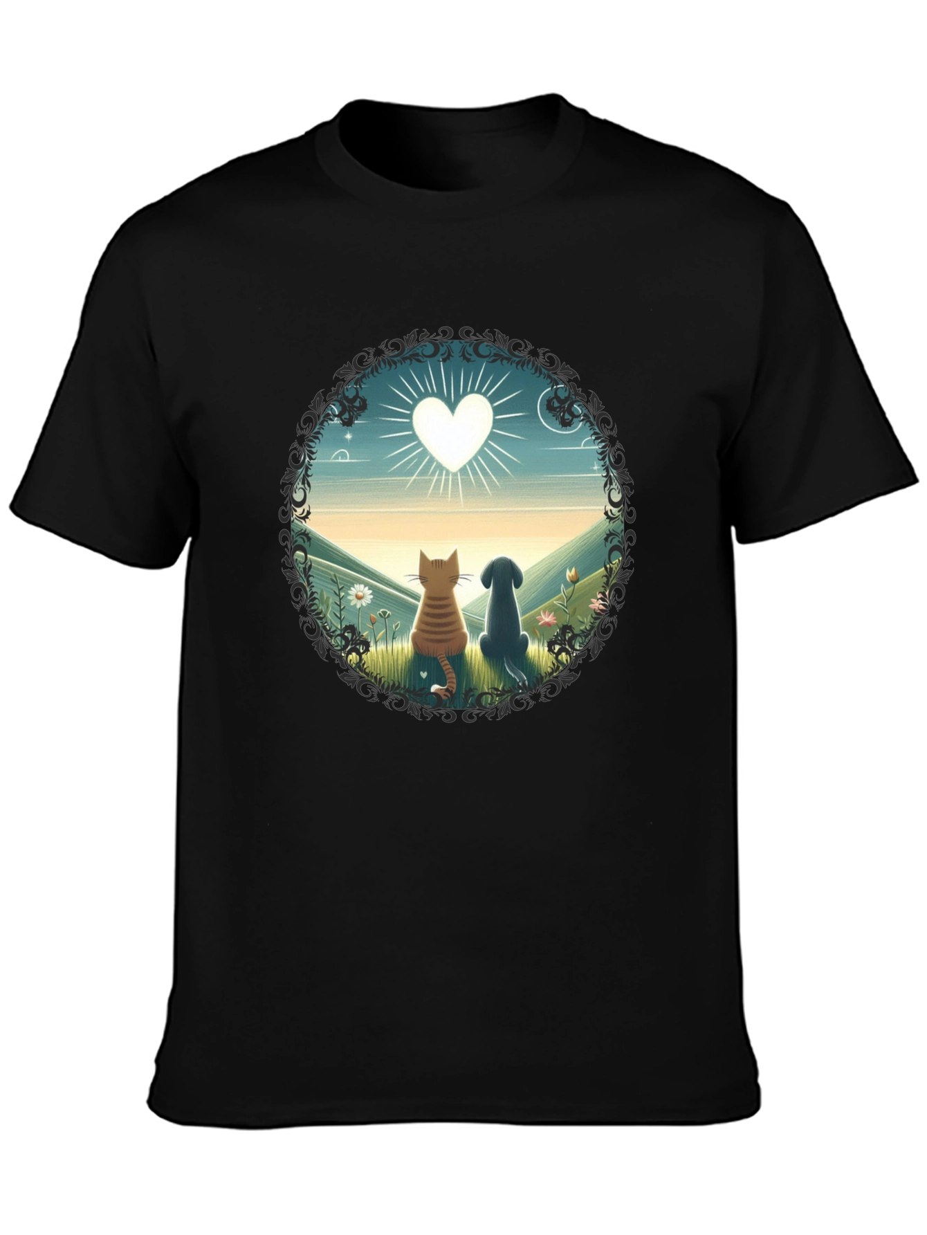 Black Cat & Dog Love T-Shirt view 3