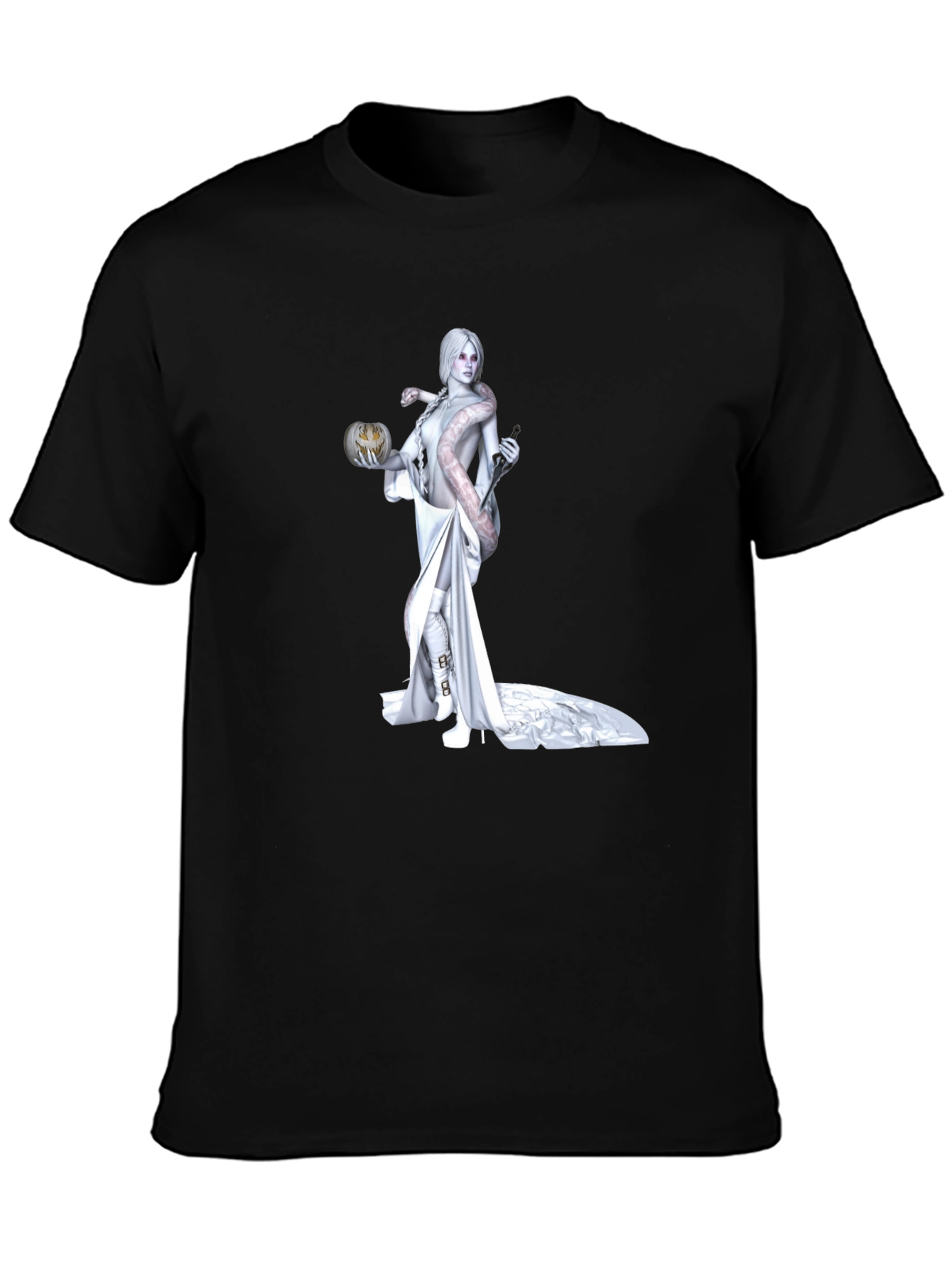 Black Halloween Snake Woman Graphic Tee view 3