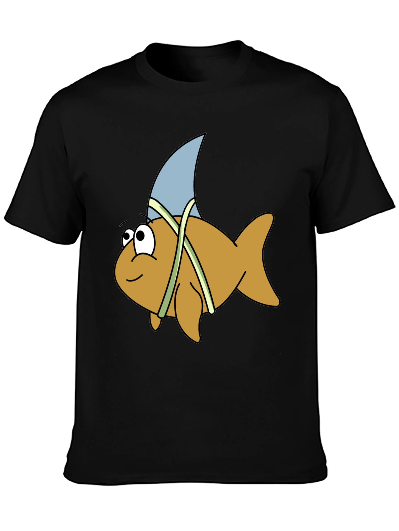 Cartoon Shark Fin Fish Black T-Shirt - 3