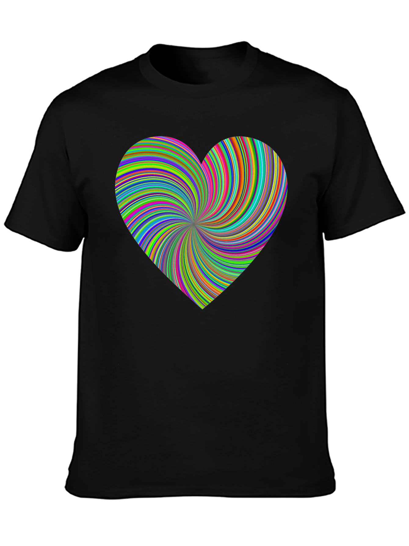 Black Vibrant Swirl Heart Black T-Shirt - Modern Artistic Tee view 3