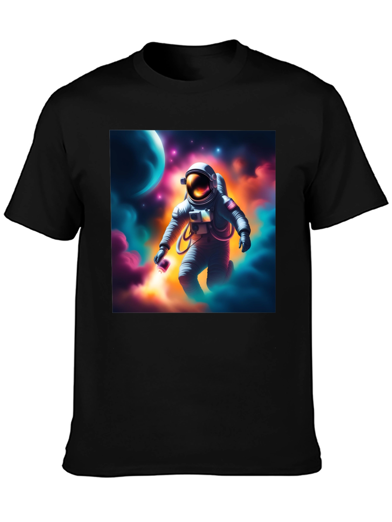 Black Astronaut in Space Graphic T-Shirt view 3