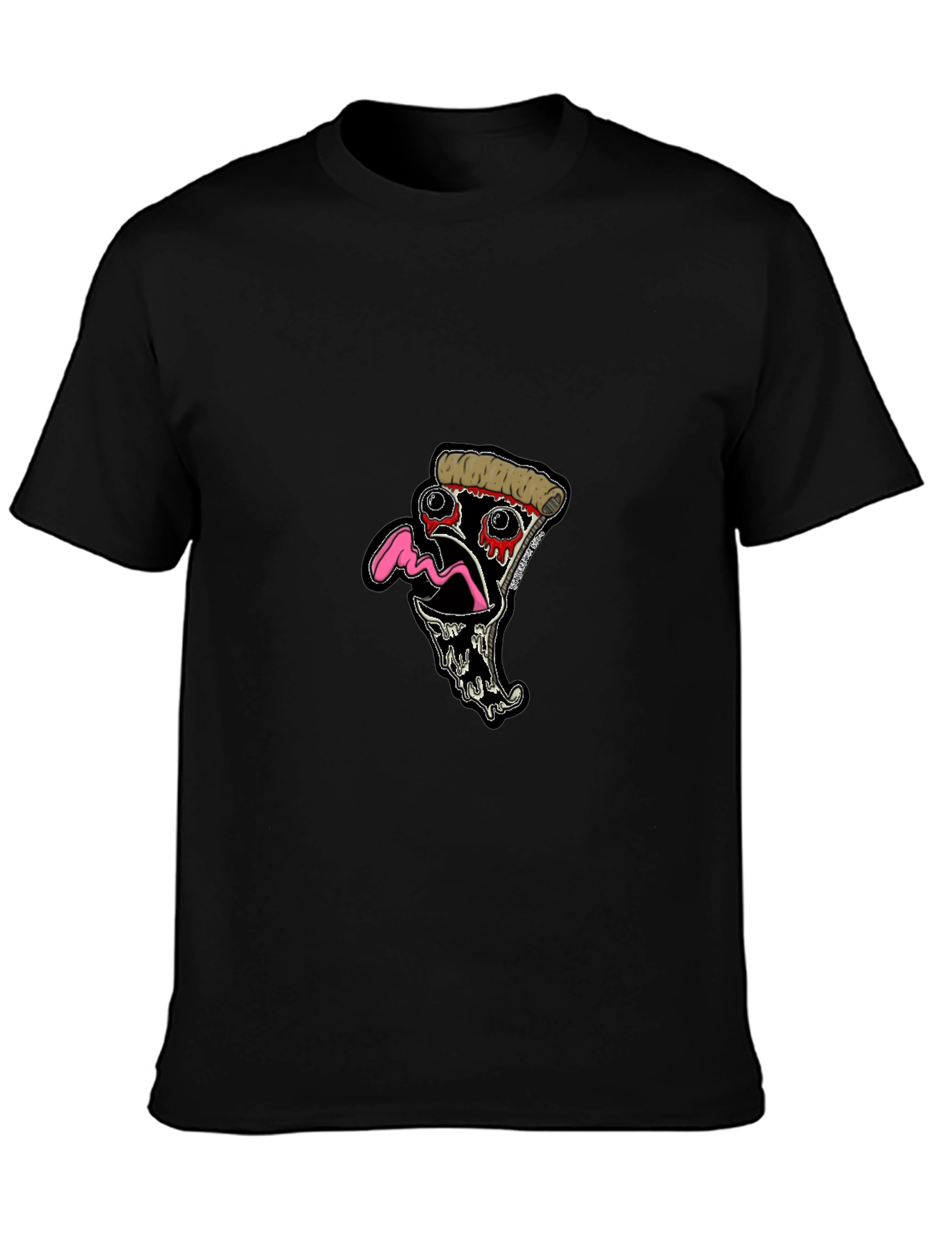 Black Pizza Slice Graphic Tee - Black Cotton T-Shirt view 3