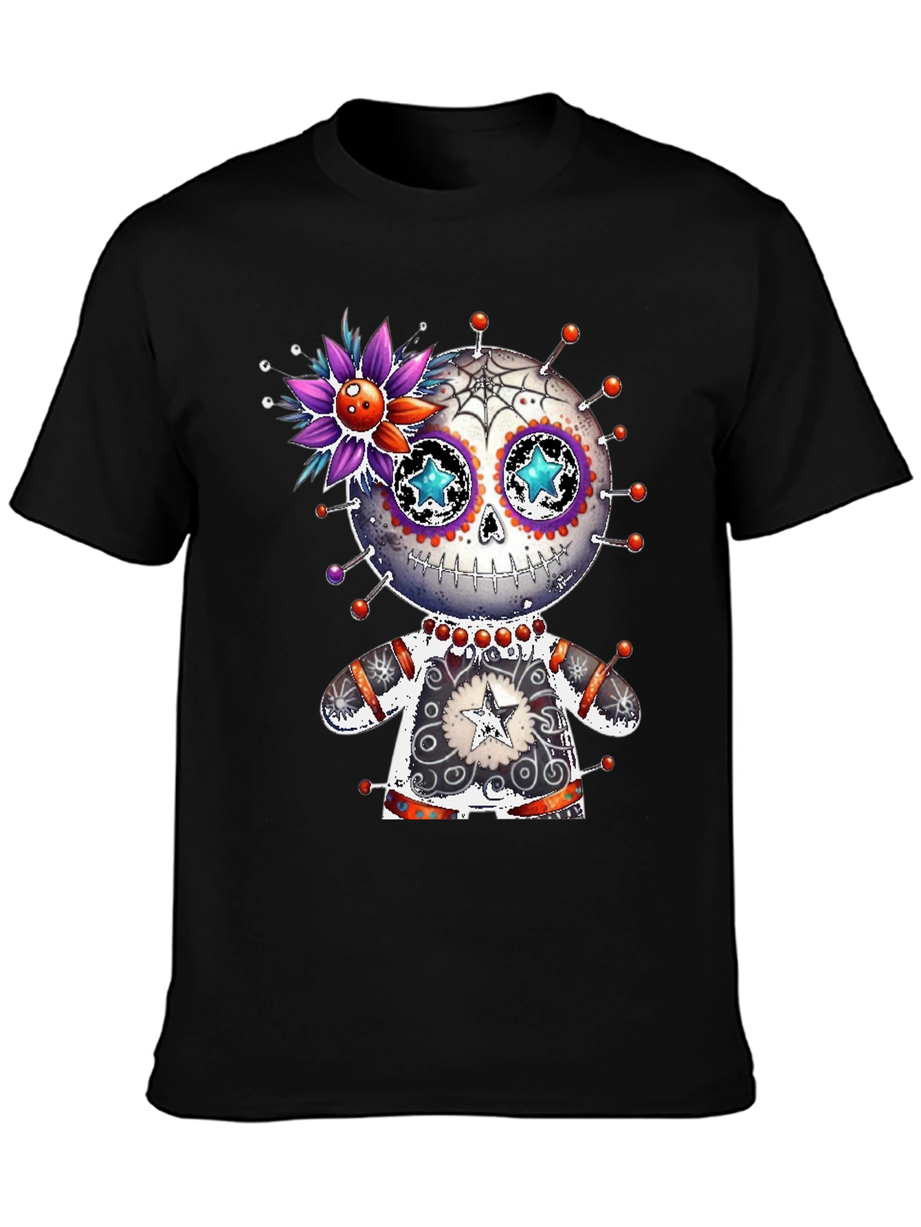 Black Sugar Skull Voodoo Doll T-Shirt view 3