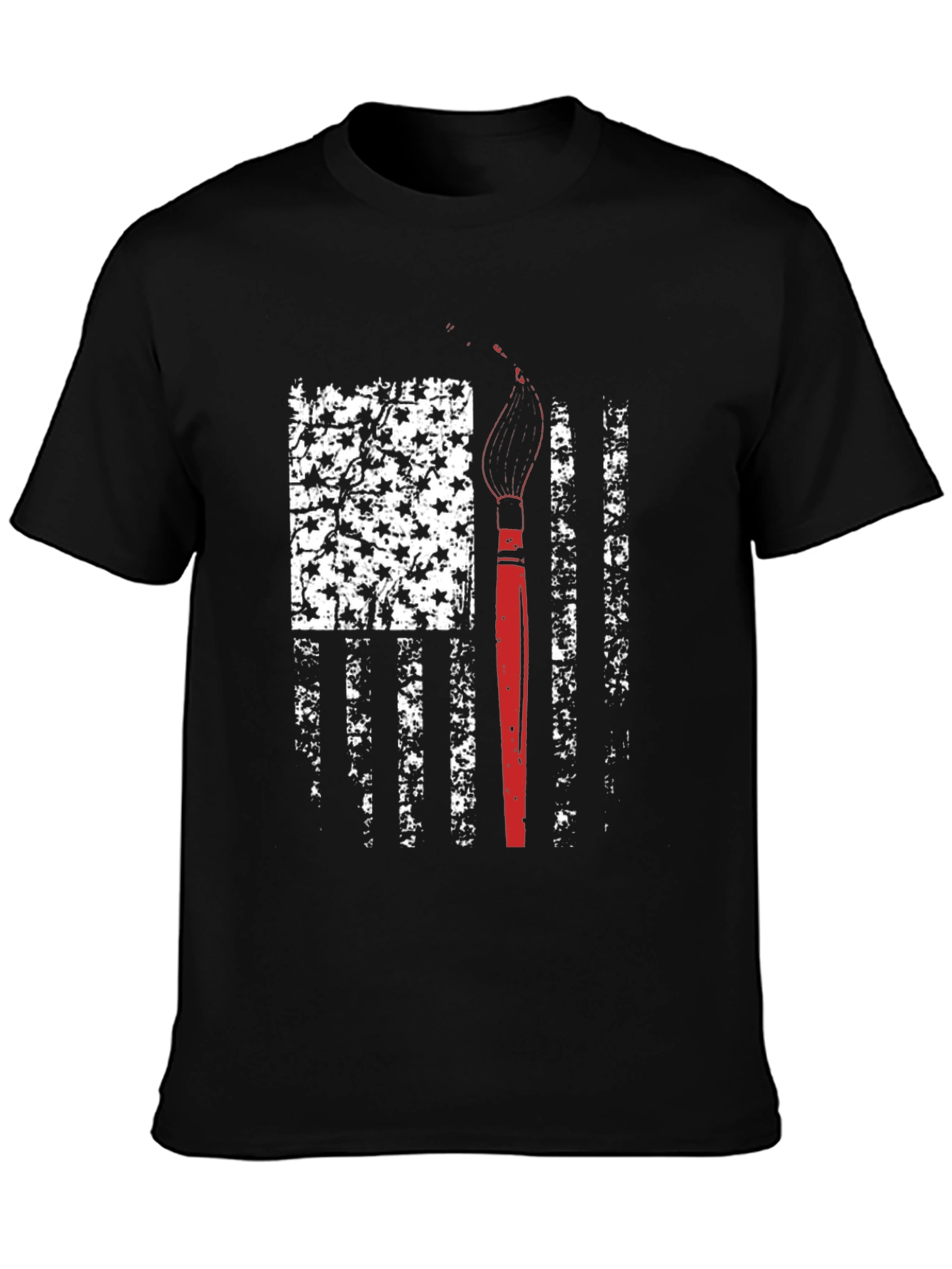 Black Patriotic Artist T-Shirt - American Flag Paintbrush Design view 3