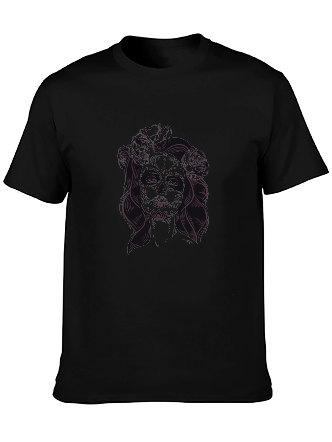 Black Black T-Shirt with Floral Skull Lady Graphic view 3