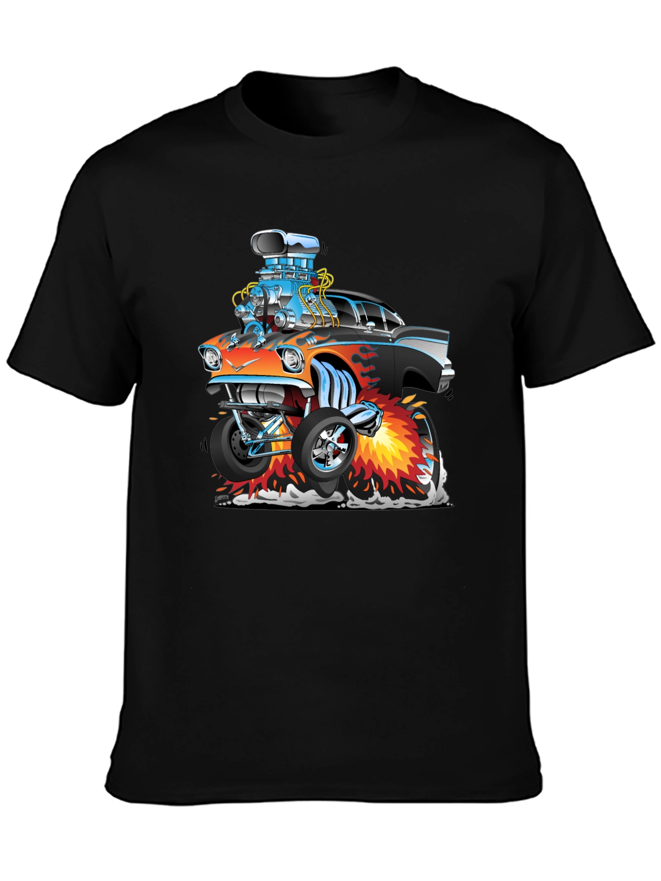 Black Cartoon Hot Rod T-Shirt - Black view 3