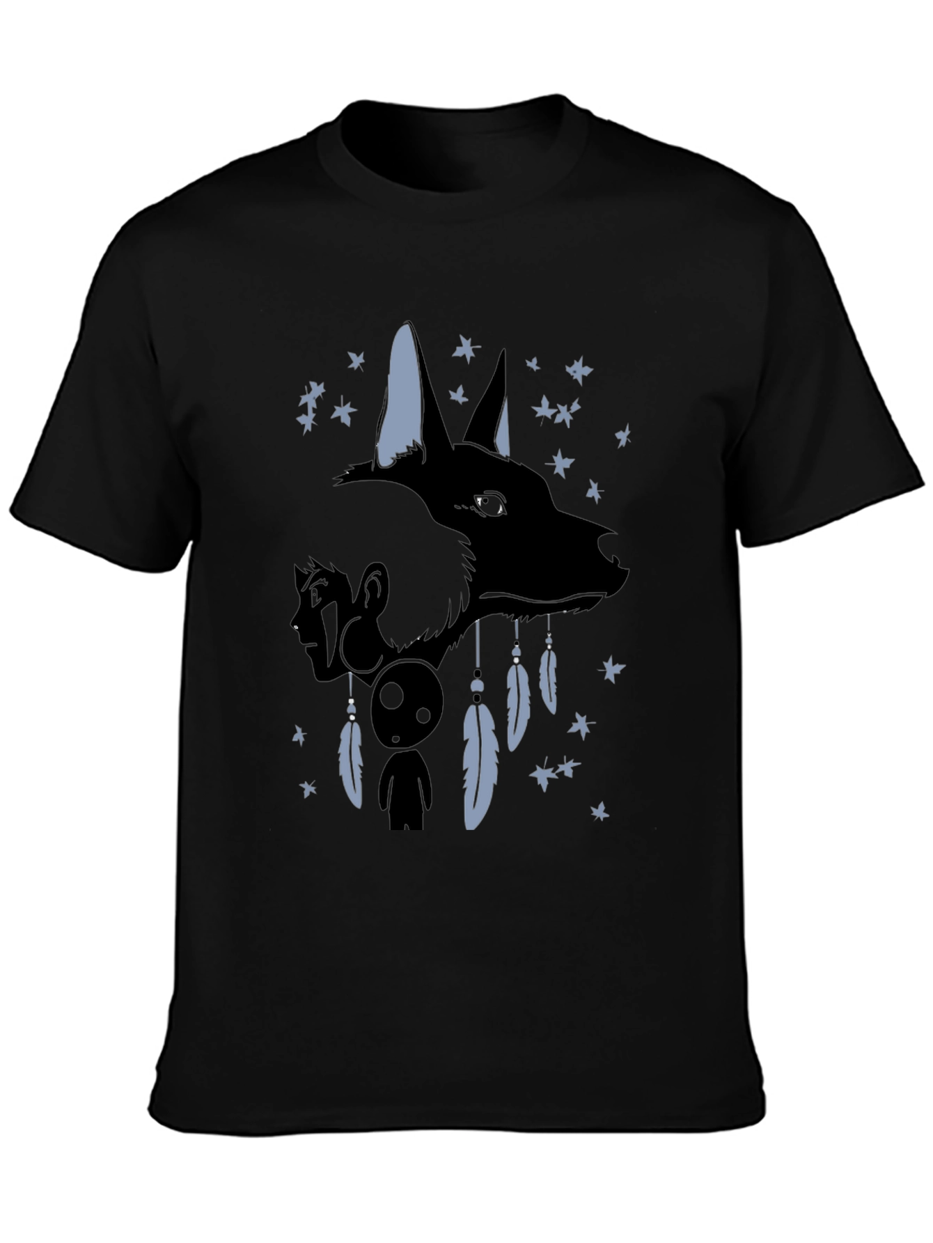 Black Anime Wolf Dreamcatcher Graphic T-Shirt view 3