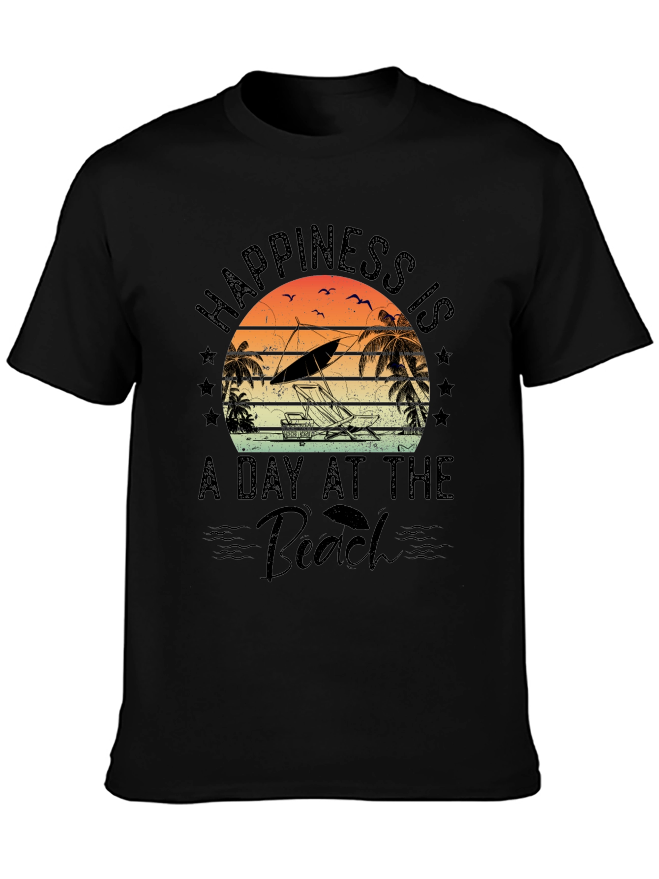 Black Happiness Is A Day At The Beach T-Shirt view 3