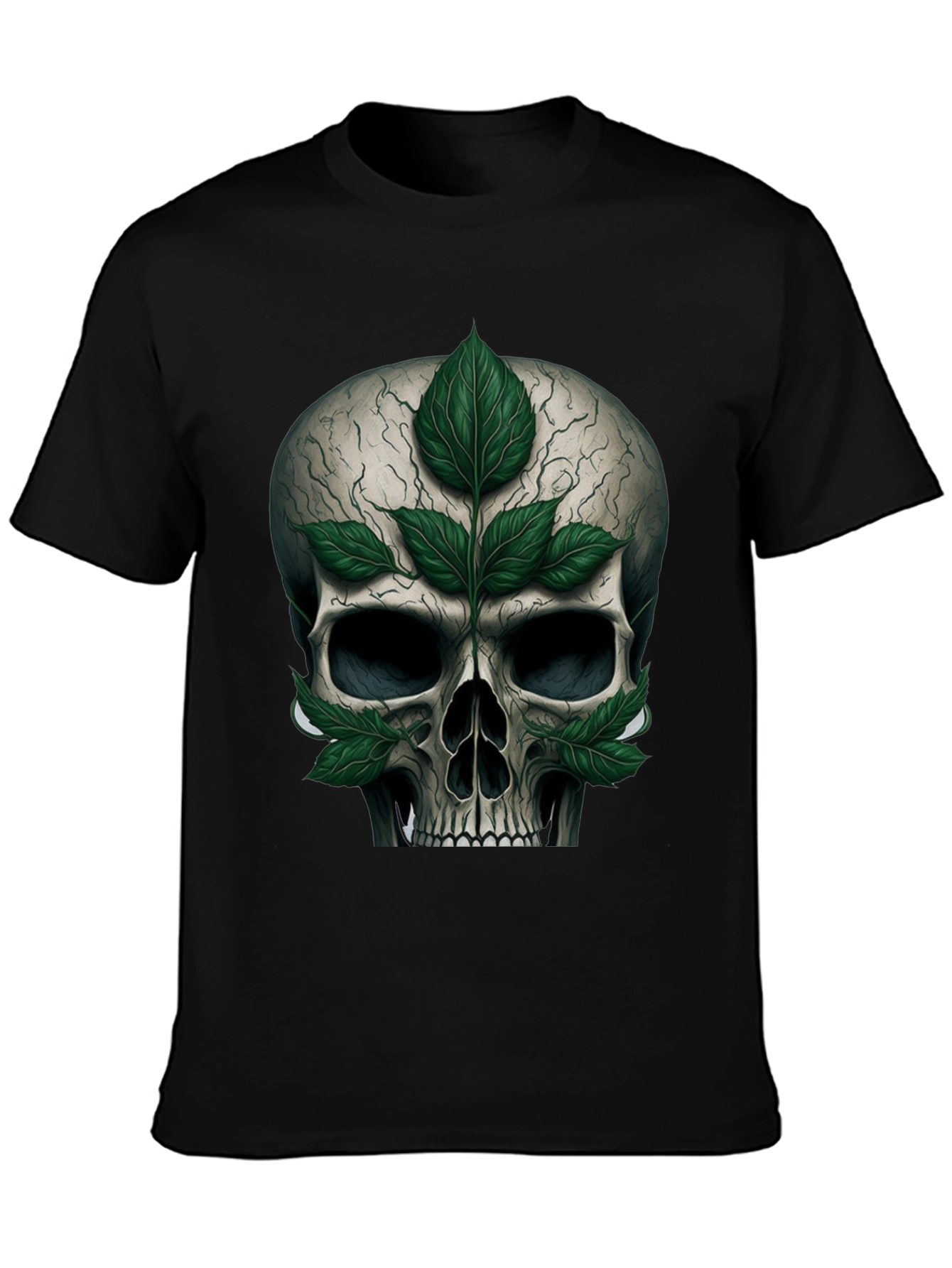 Black Skull & Leaves Graphic T-Shirt view 3