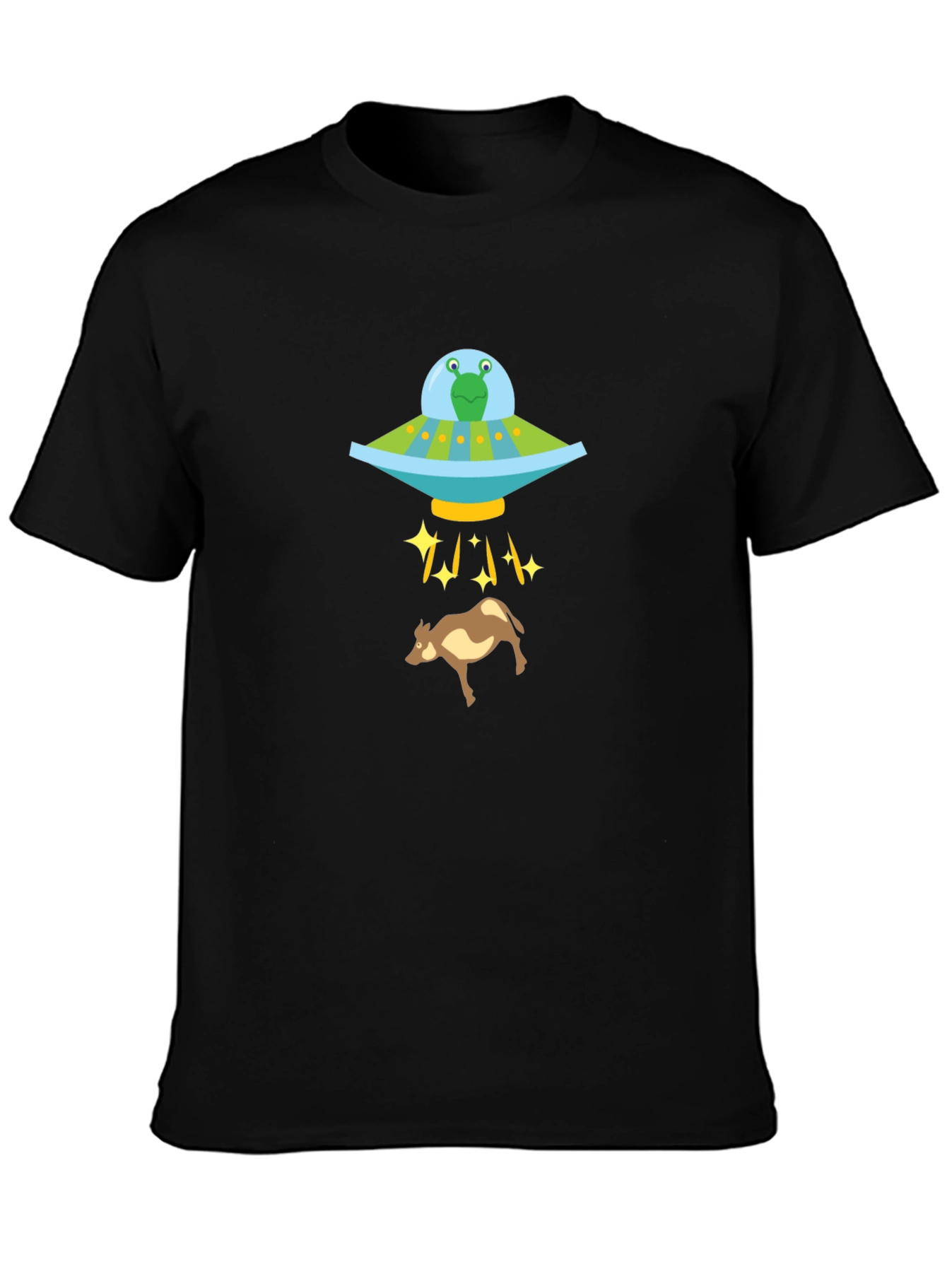Black Alien Abduction Graphic Tee - Cow UFO Shirt view 3