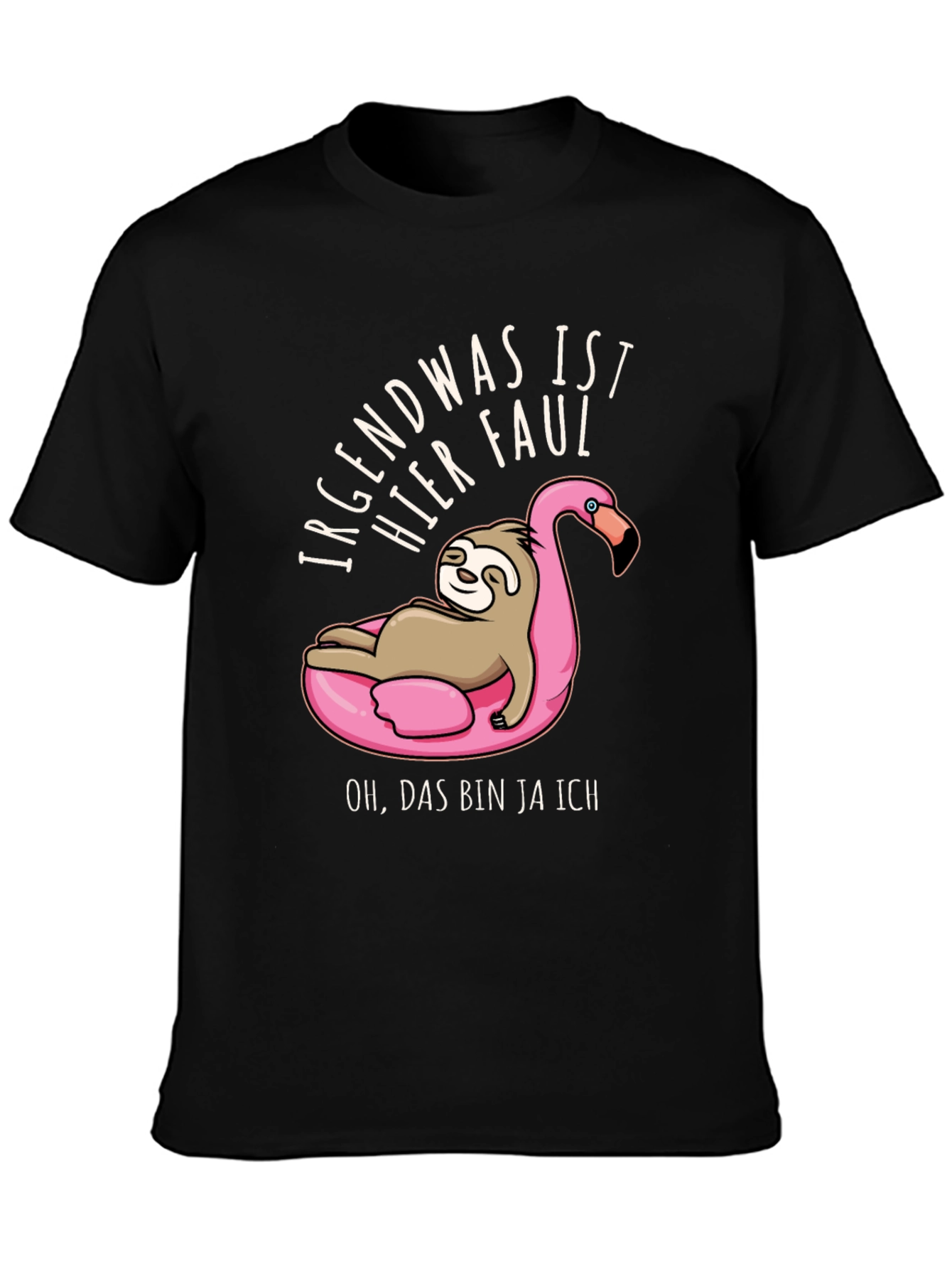 Black Lazy Sloth Flamingo Pool Float Graphic T-Shirt view 3