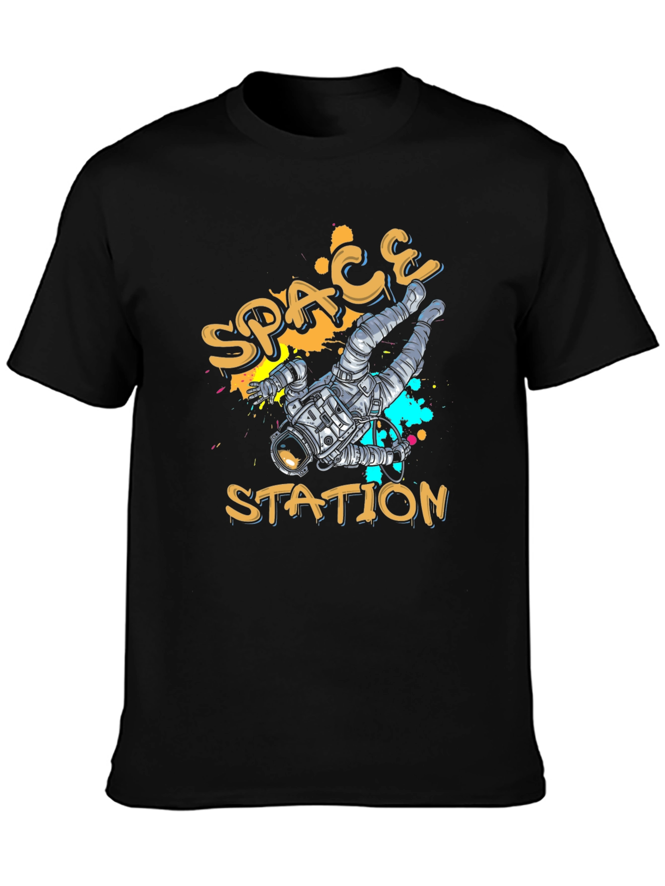 Black Space Station Graphic T-Shirt view 3