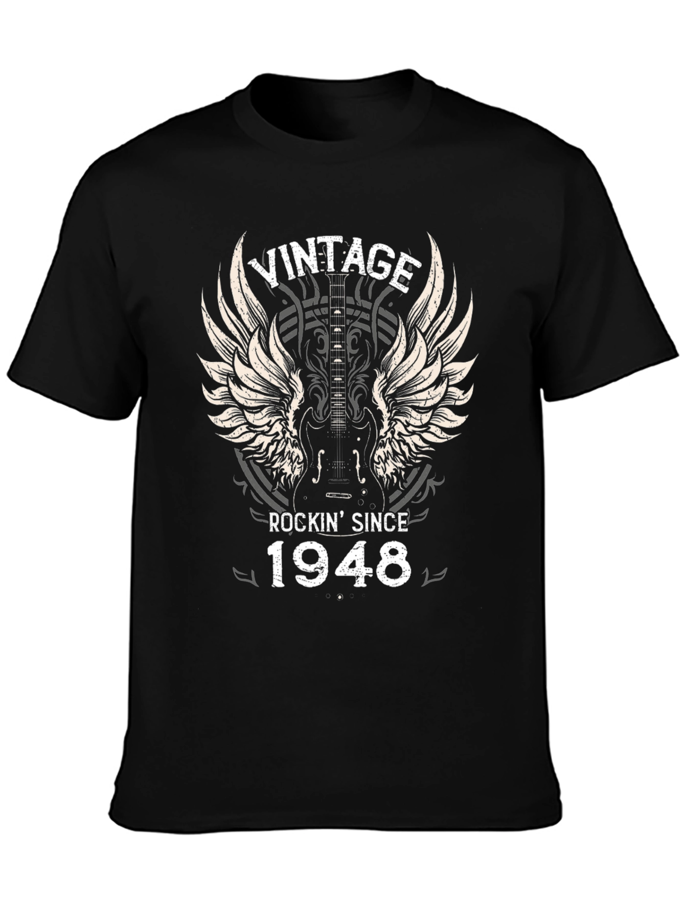 Black Vintage Rockin' Since 1948 Guitar T-Shirt view 3