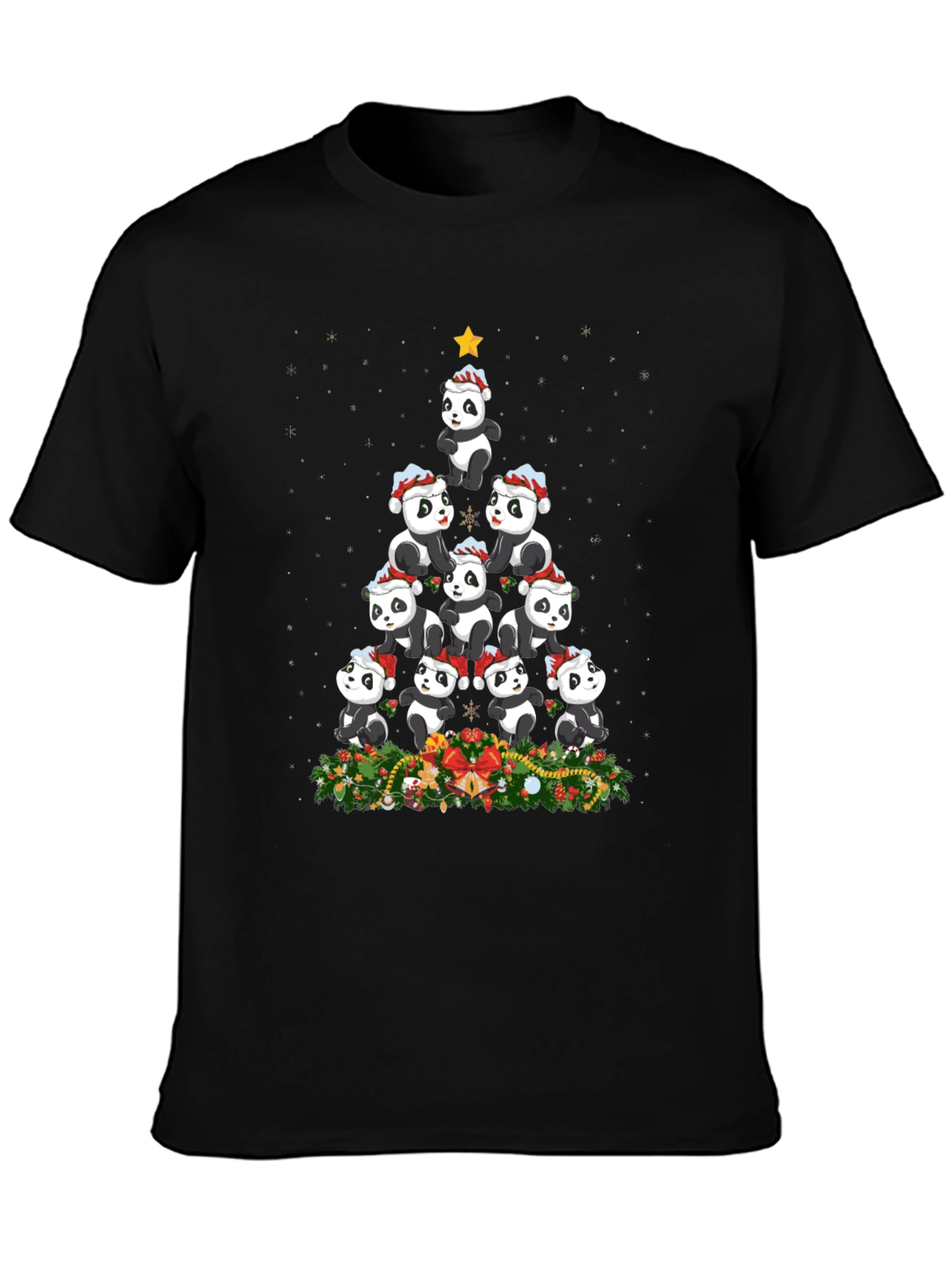 Black Panda Christmas Tree T-Shirt view 3