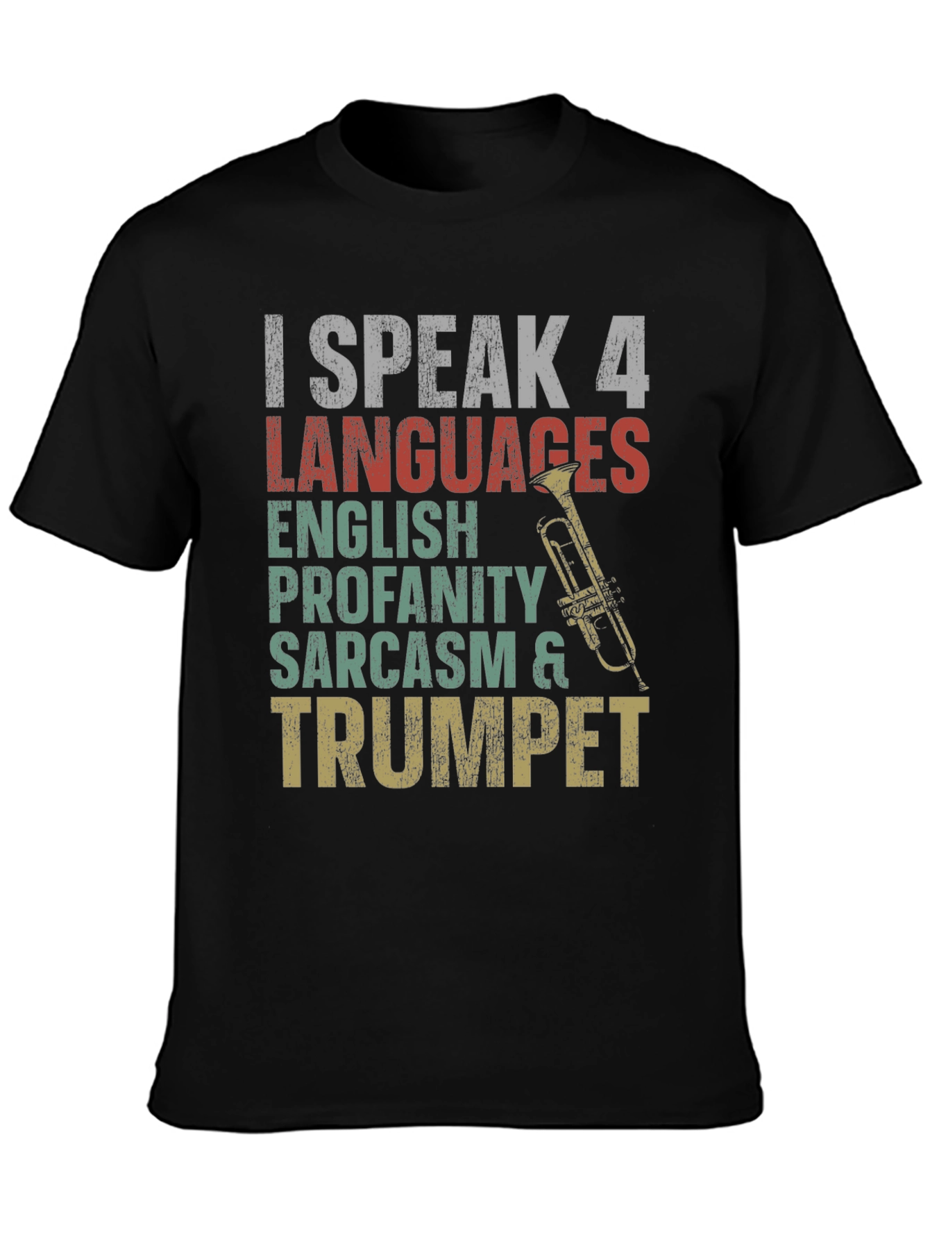 Black I Speak 4 Languages Trumpet Graphic Tee view 3