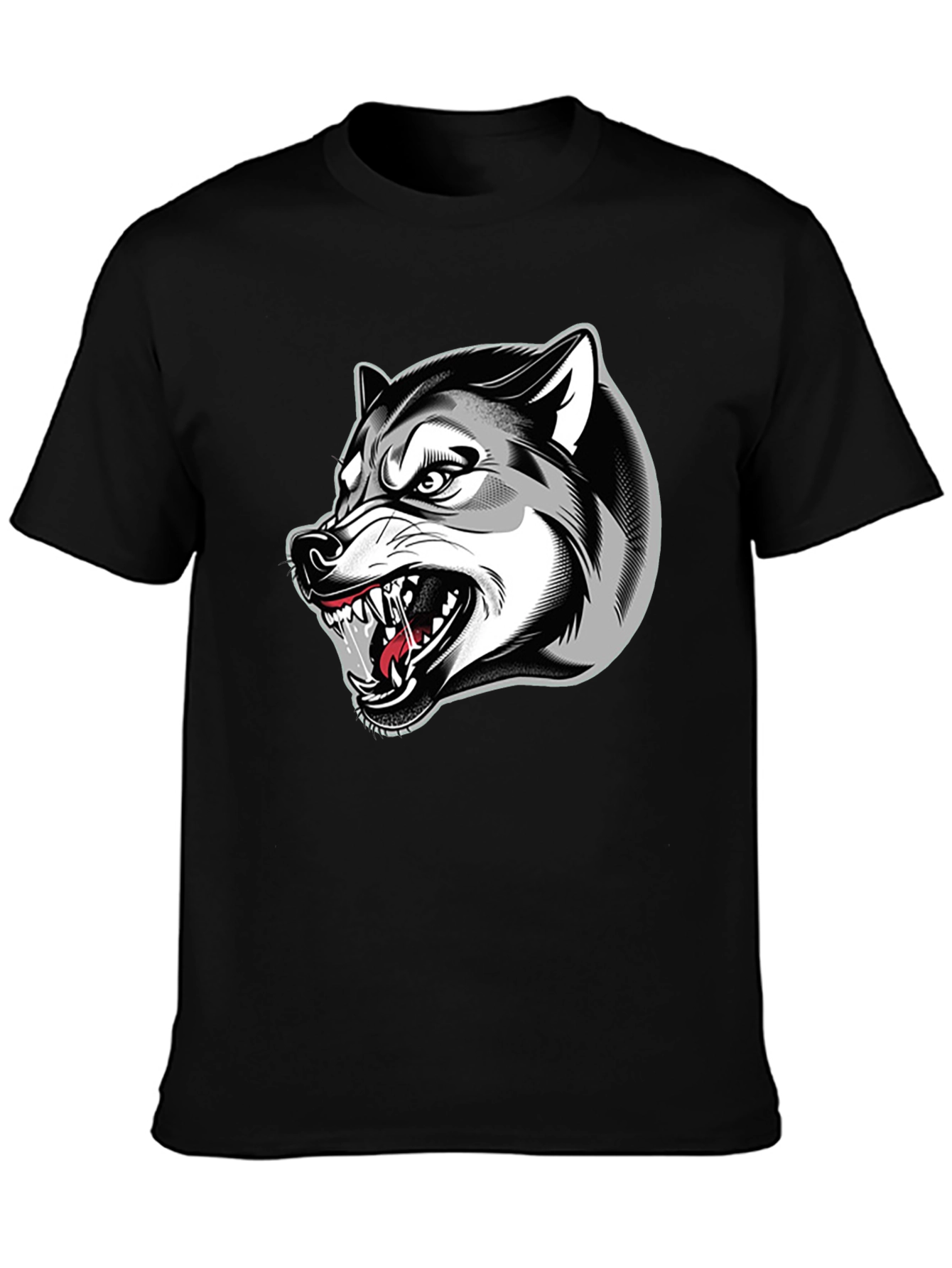 Black Men's Black Graphic T-Shirt - Fierce Wolf Design view 3