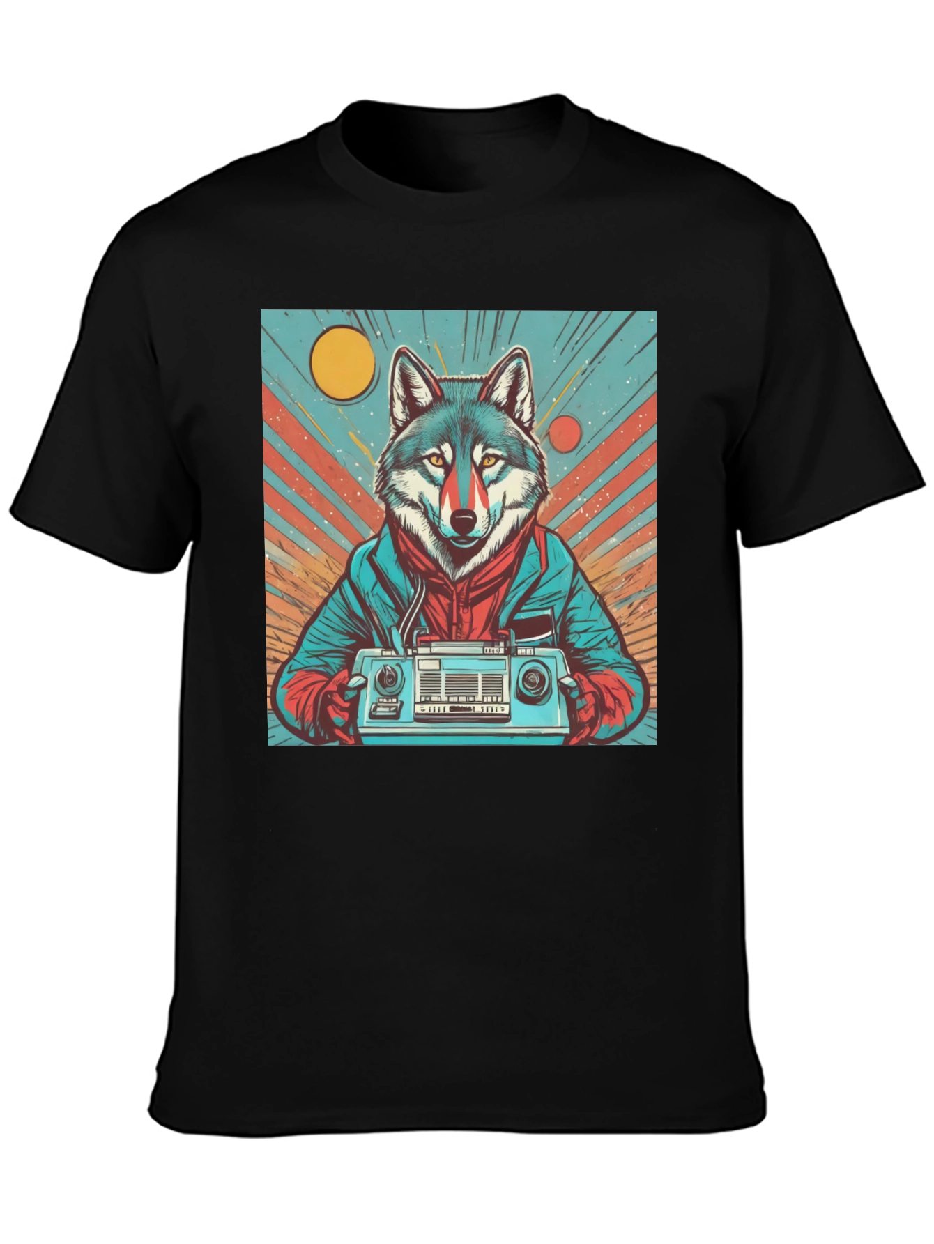 Black Retro Wolf Boombox Graphic Tee view 3