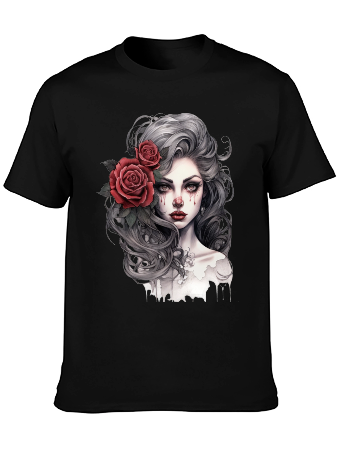 Black Gothic Rose Woman Graphic Print Black Tee view 3