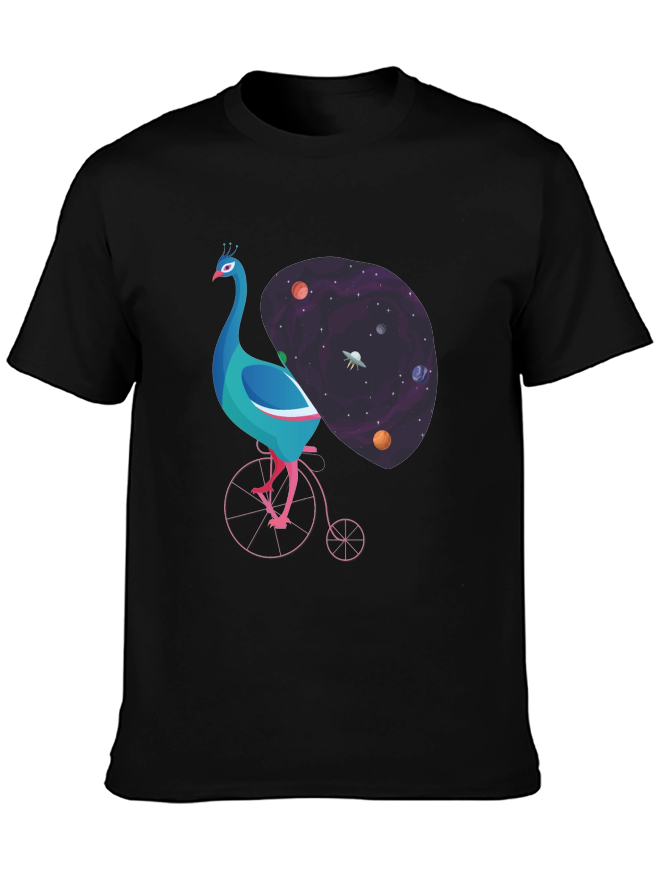 Black Cosmic Peacock Bike Graphic Tee view 3